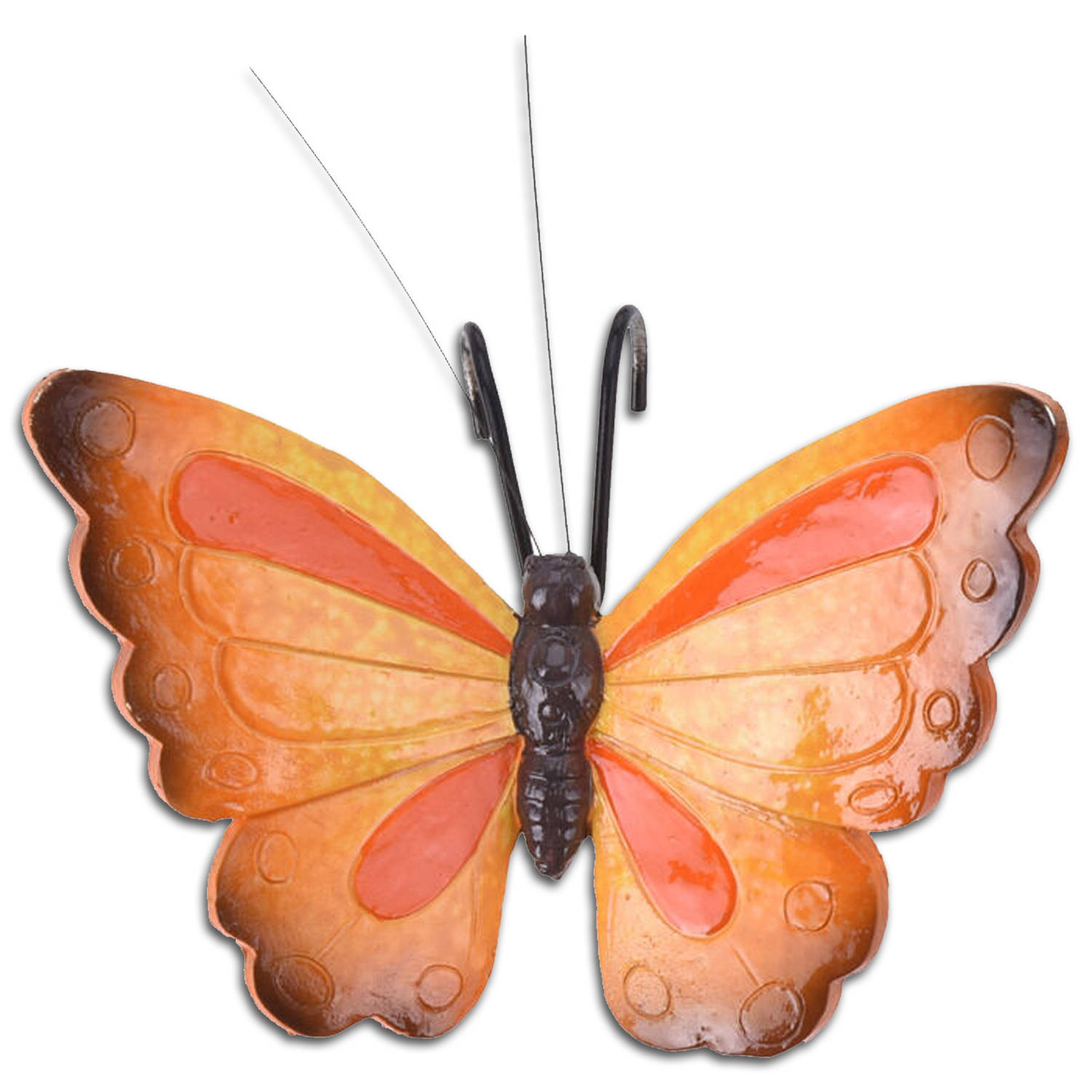 Pro Garden tuindecoratie bloempothanger vlinder kunststeen oranje-rood- 13 x 10 cm Tuinbeelden