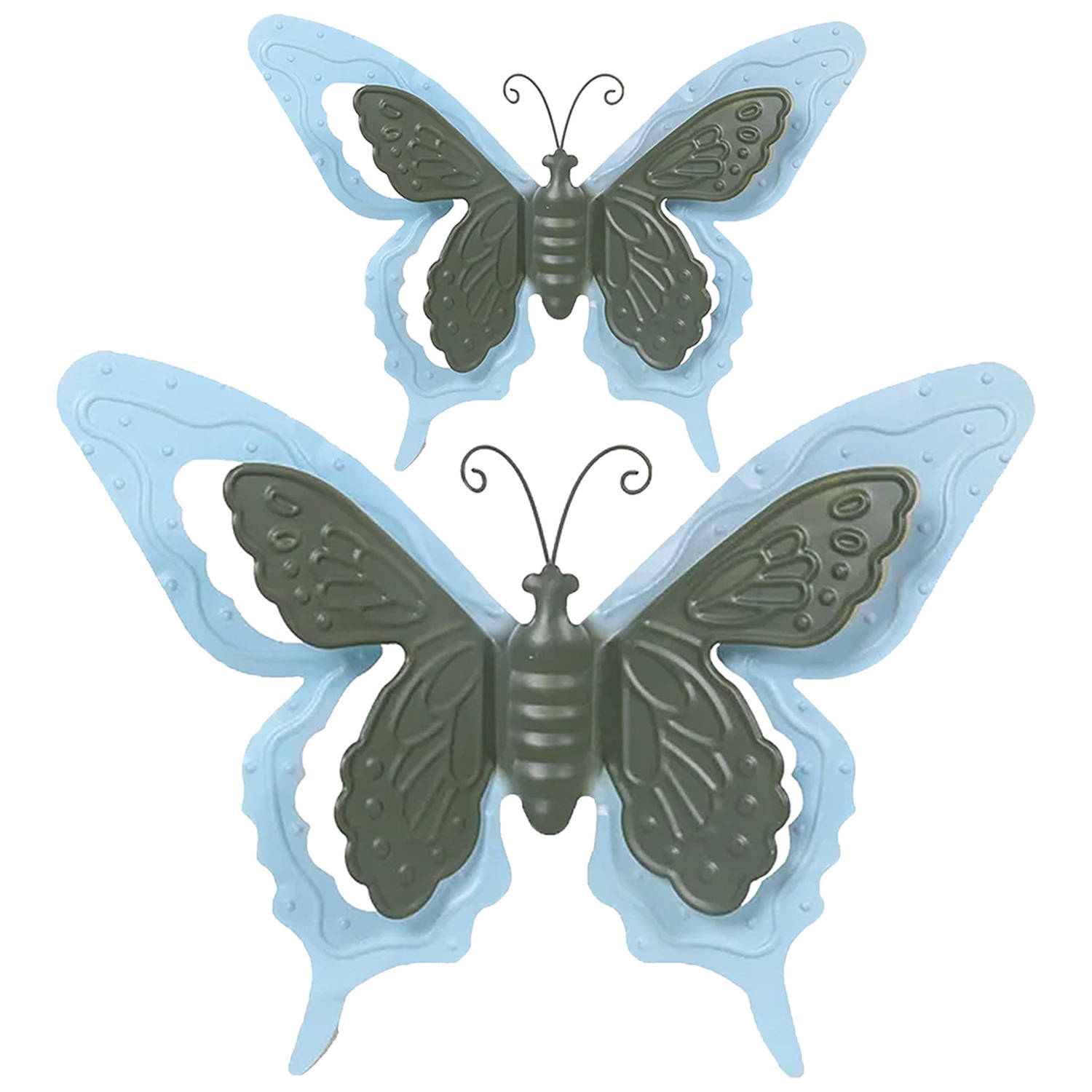 Tuin-schutting decoratie vlinders metaal blauw 24 x 18 cm 46 x 34 cm Tuinbeelden