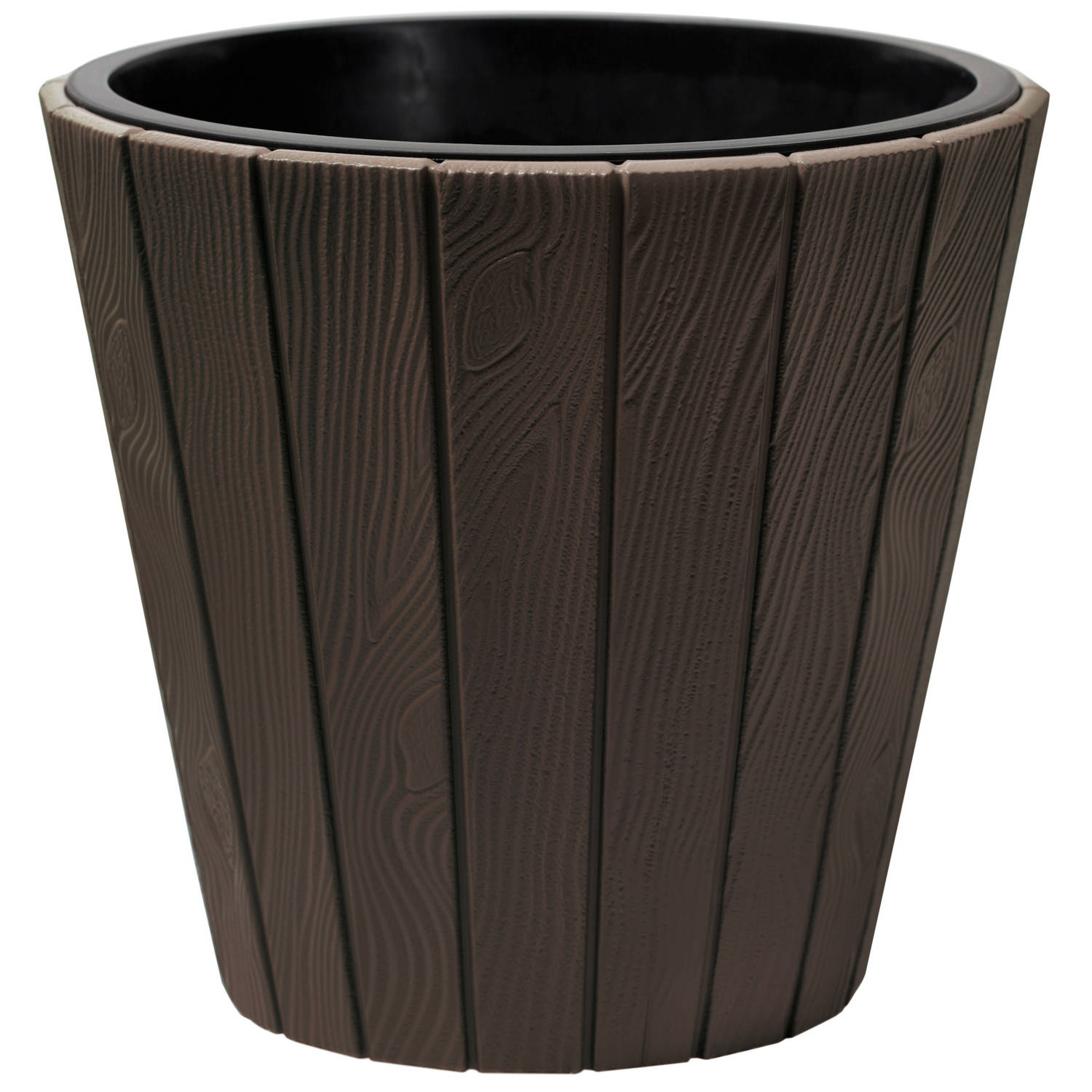 Prosperplast Plantenpot/bloempot Wood Style - buiten/binnen - kunststof - donkerbruin - D30 x H28 cm - met binnenpot