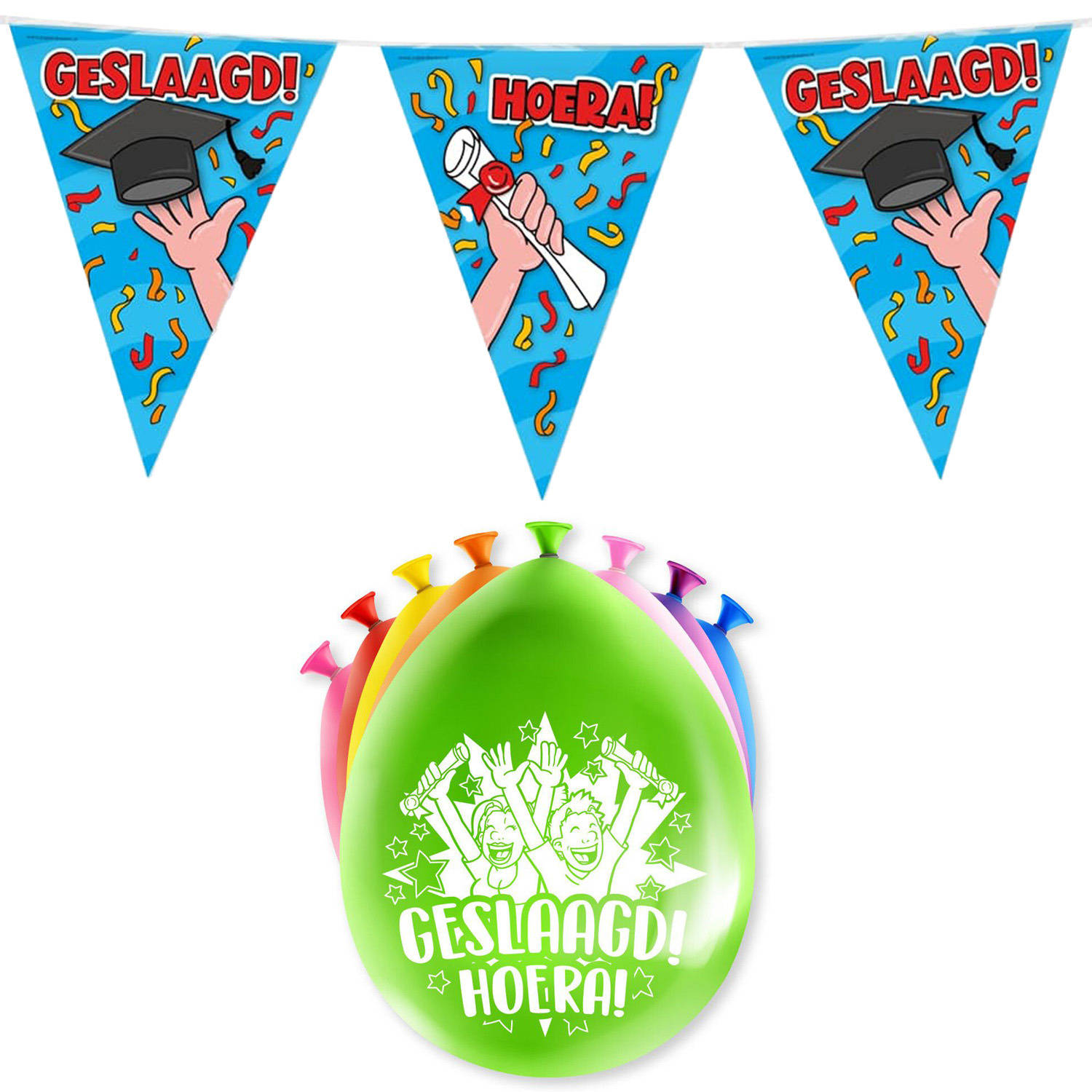Paperdreams Geslaagd thema party versiering set Hoera Vlaggenlijn en 16x ballonnen Feestpakketten