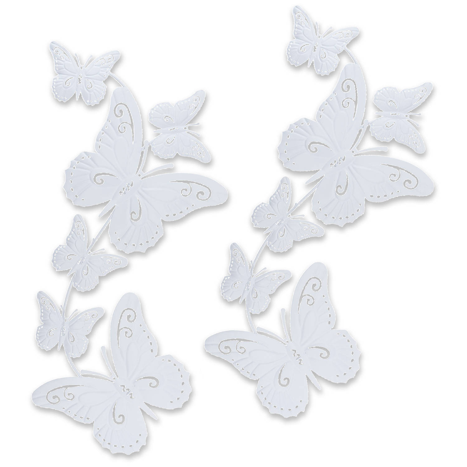 Pro Garden tuin-wand decoratie vlinders 2x metaal wit 30 x 65 cm Tuinbeelden