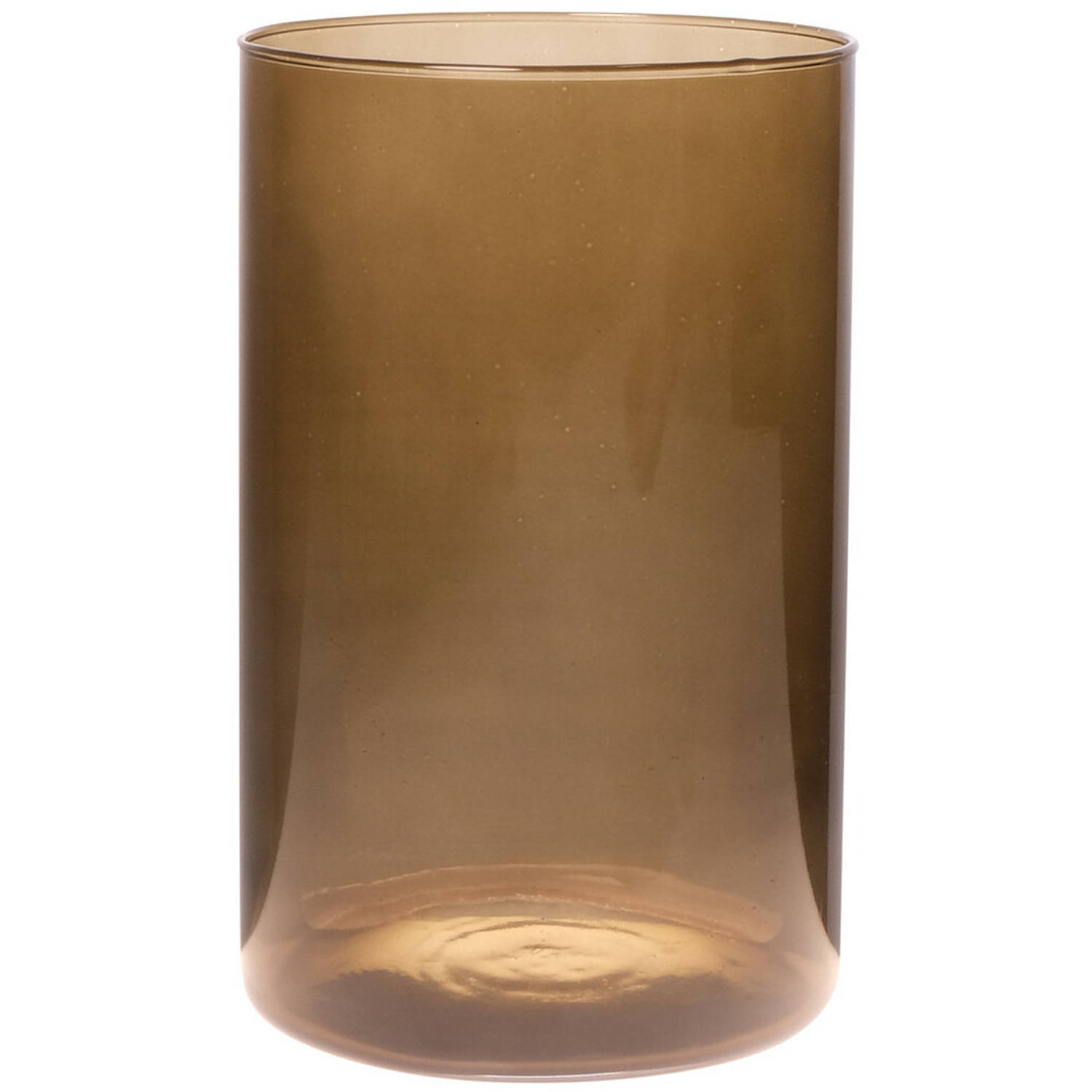Trendoz Bloemenvaas Neville - lichtbruin transparant - glas - D14 x H21 cm - Cilinder vorm