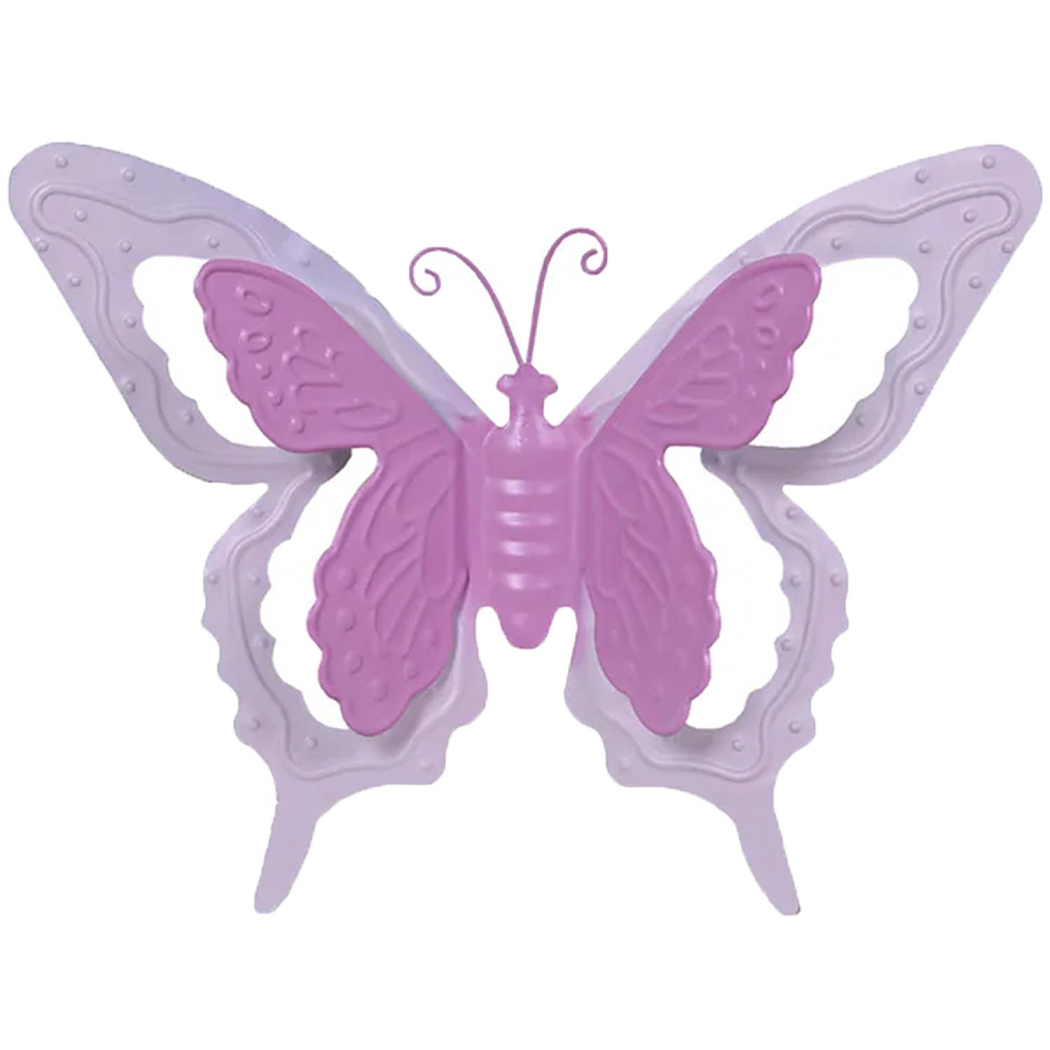 Mega Collections tuin-schutting decoratie vlinder metaal roze 36 x 27 cm Tuinbeelden