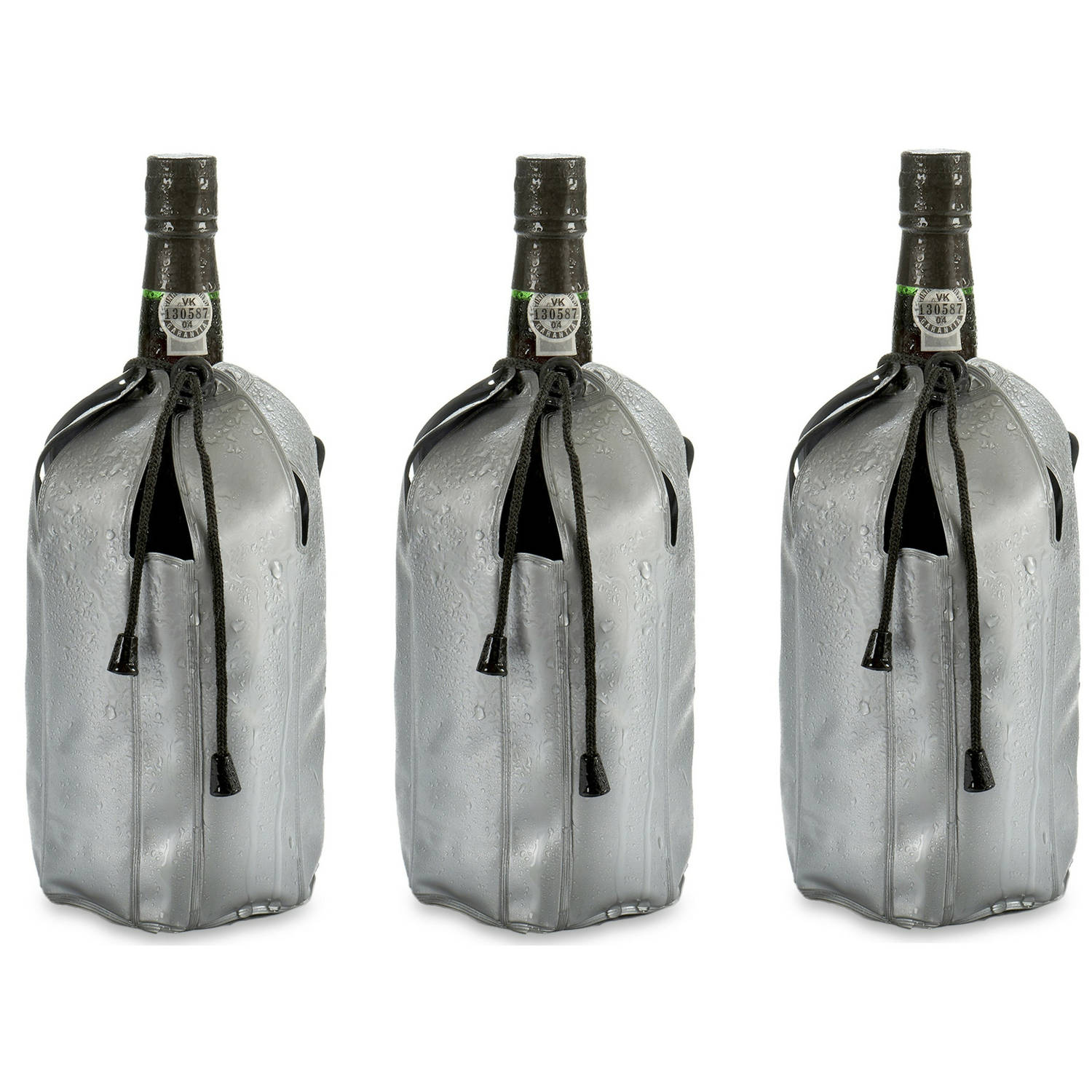 Wijnkoeler-flessenkoeler-koelhoud hoesje 3x voor flessen wijn-water-champagne 25 cm Koelelementen