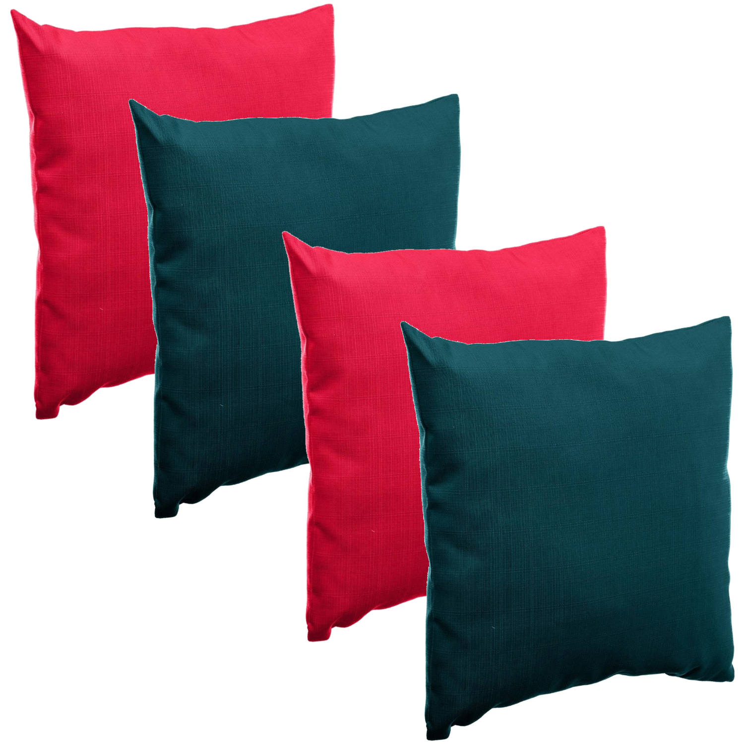 Bank-sier-tuin kussens voor binnen-buiten set 4x stuks rood-emerald groen 40 x 40 cm Sierkussens