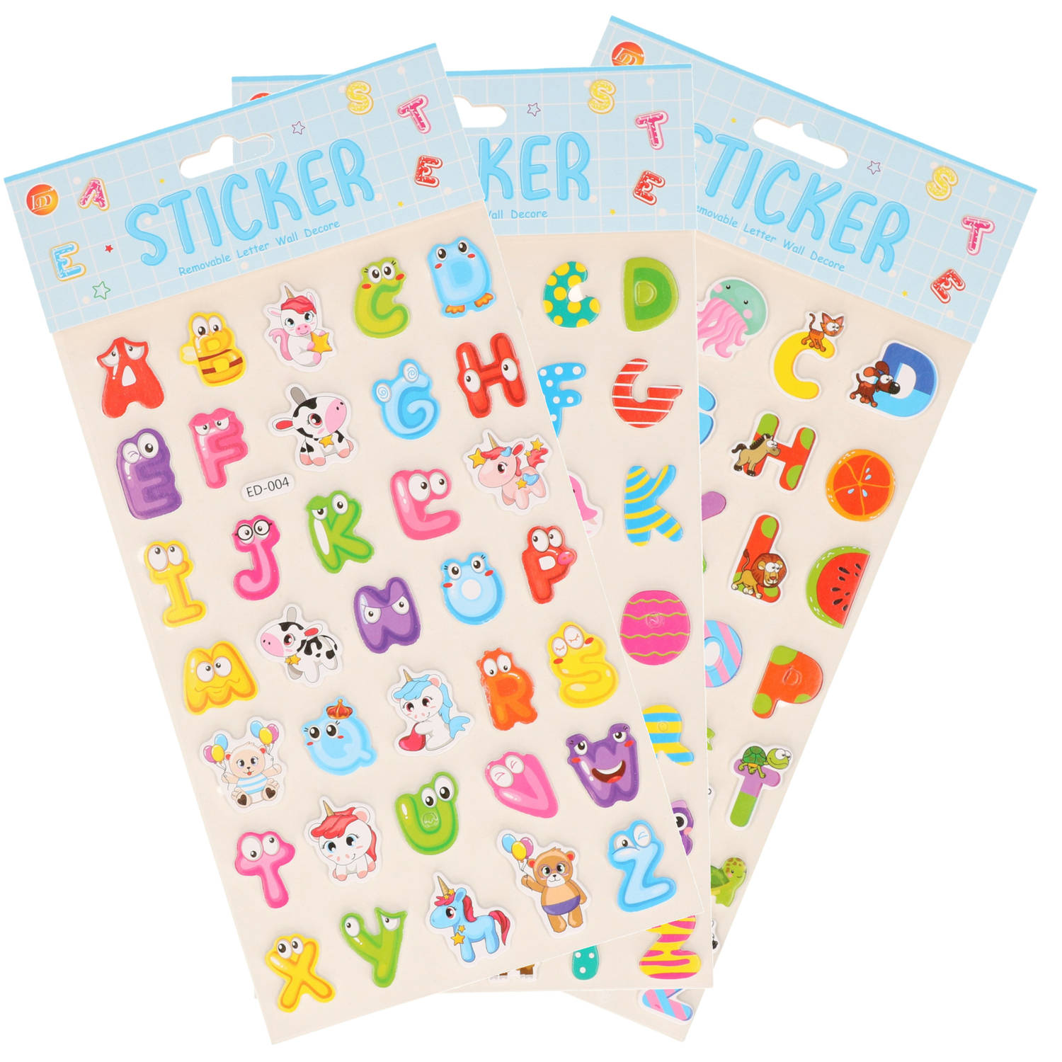 Stickervelletjes 3x 34 sticker letters A-Z gekleurd - alfabet Stickers