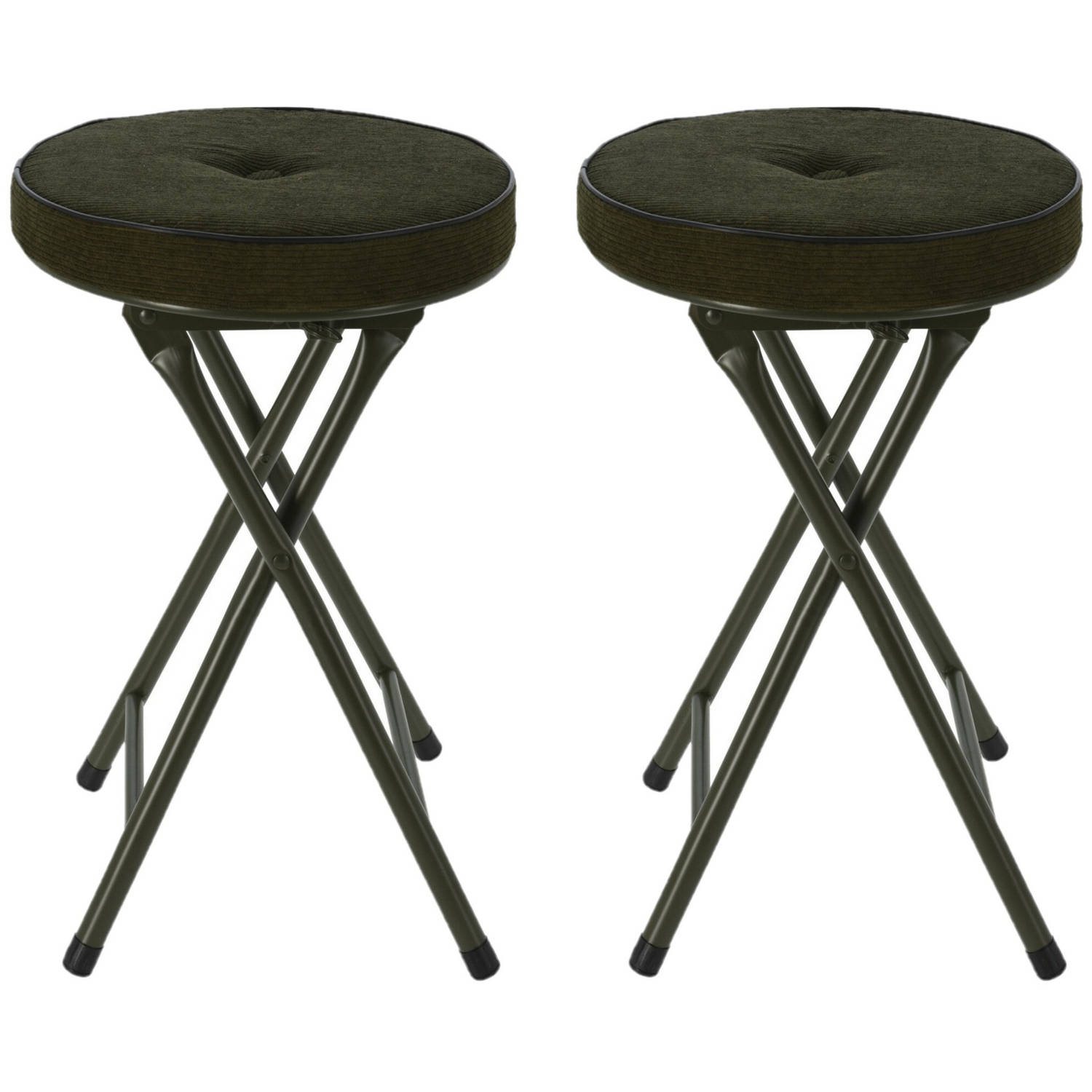 Home & Styling Bijzet krukje-stoel 2x Opvouwbaar donkergroen Ribcord D33 x H49 cm Krukjes