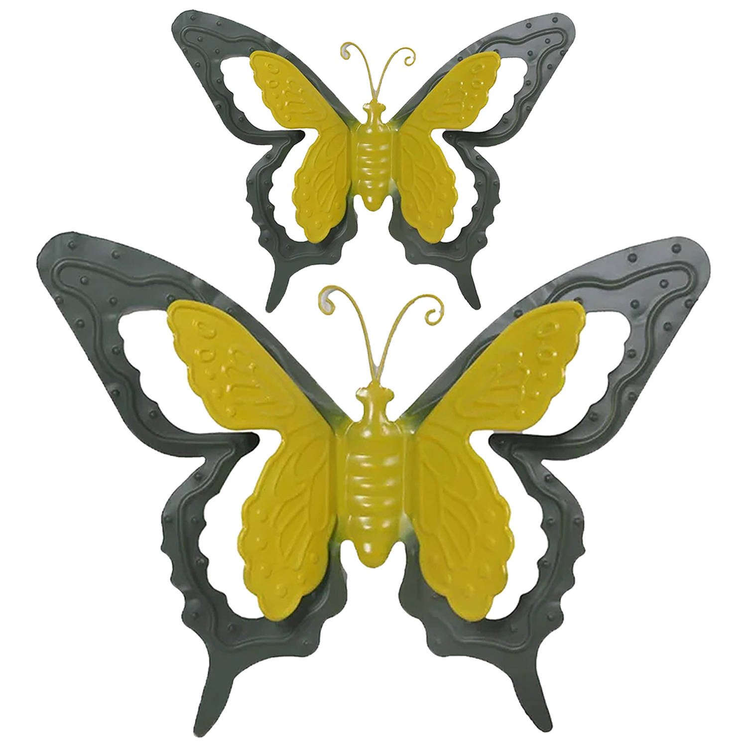 Tuin-schutting decoratie vlinders metaal groen 24 x 18 cm 46 x 34 cm Tuinbeelden
