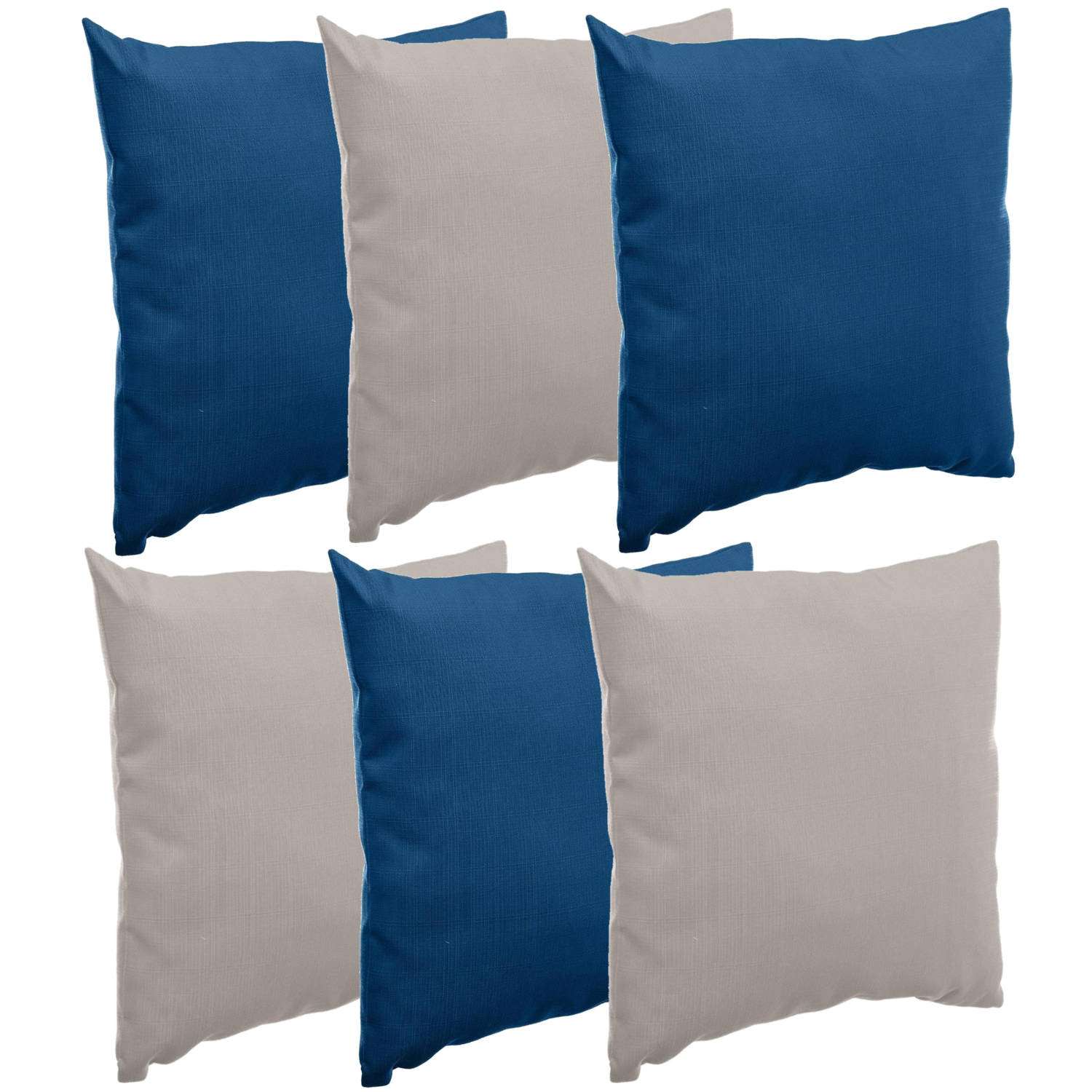 Bank-sier-tuin kussens voor binnen-buiten set 6x stuks indigo blauw-taupe 40 x 40 cm Sierkussens