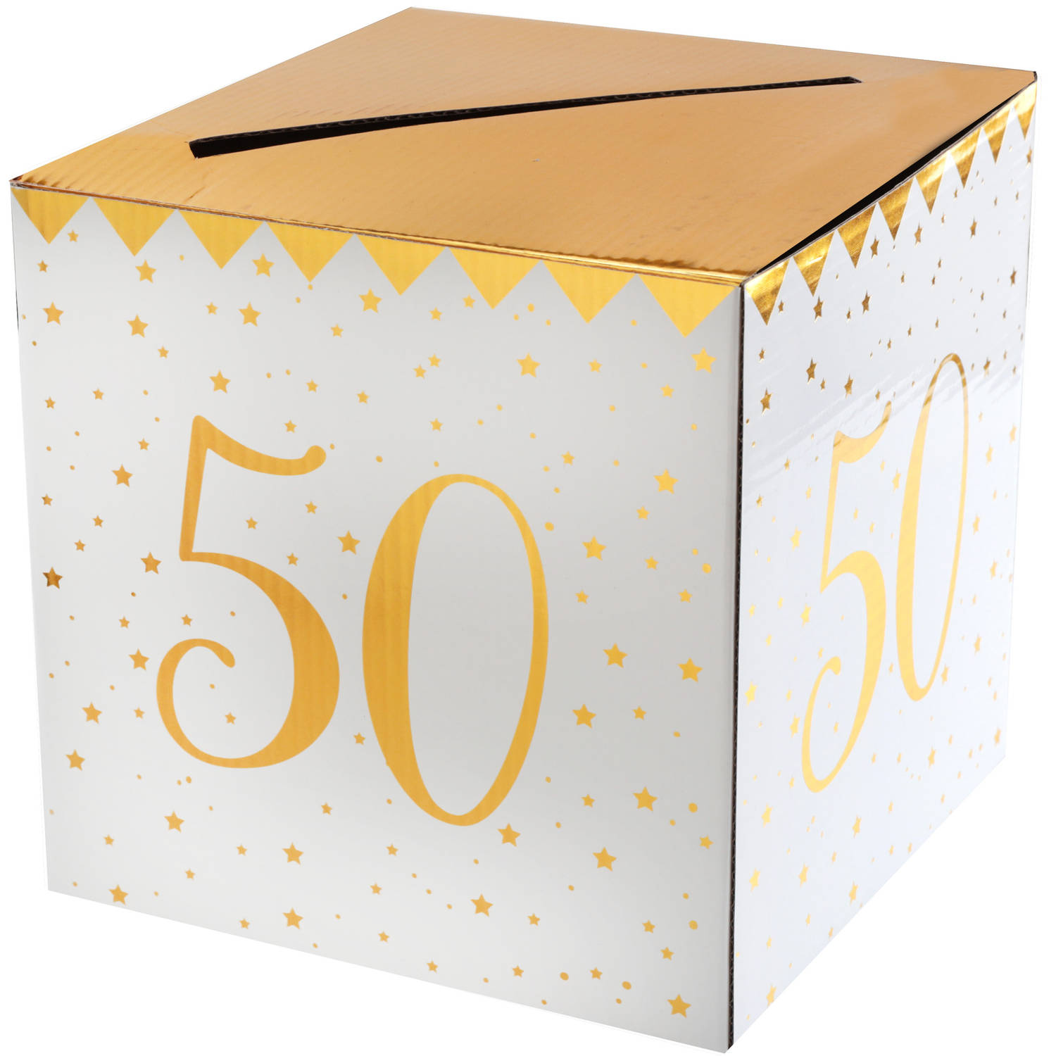 Santex Enveloppendoos - Verjaardag - 50 jaar - wit/goud - karton - 20 x 20 cm - Abraham/Sarah