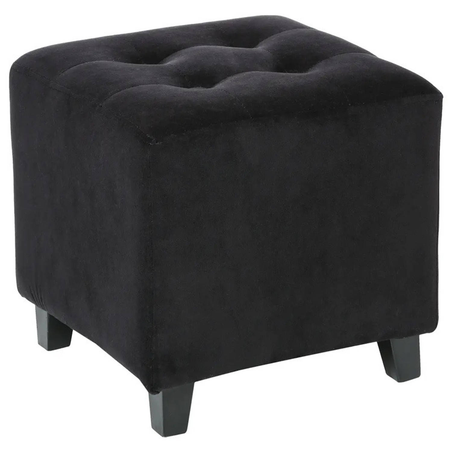 Atmosphera Zit krukje-bijzet stoel-poef hout-stof zwart fluweel D35 x H35 cm Krukjes