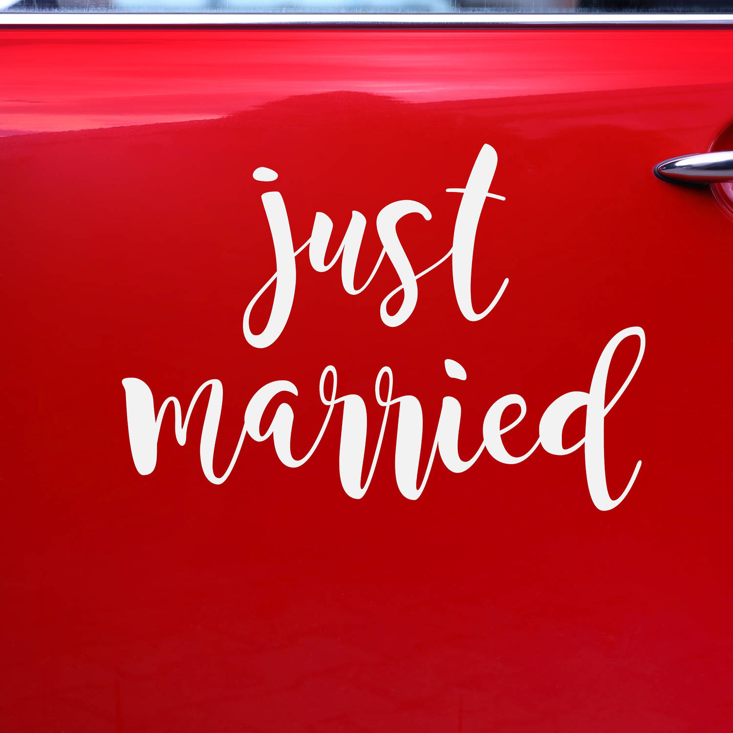 PartyDeco trouwauto decoratie sticker Just Married - Bruiloft - wit - 33 x 45 cm - pas getrouwd - Feeststickers