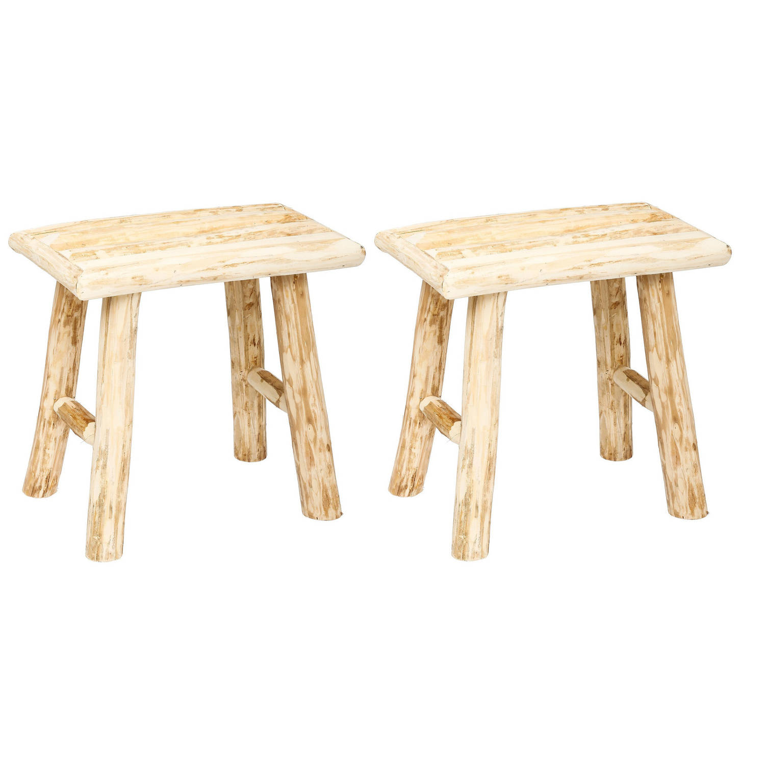 Atmosphera Zit krukje-bijzet stoel 2x hout houtskleur L23 x B34 x H31 cm Krukjes