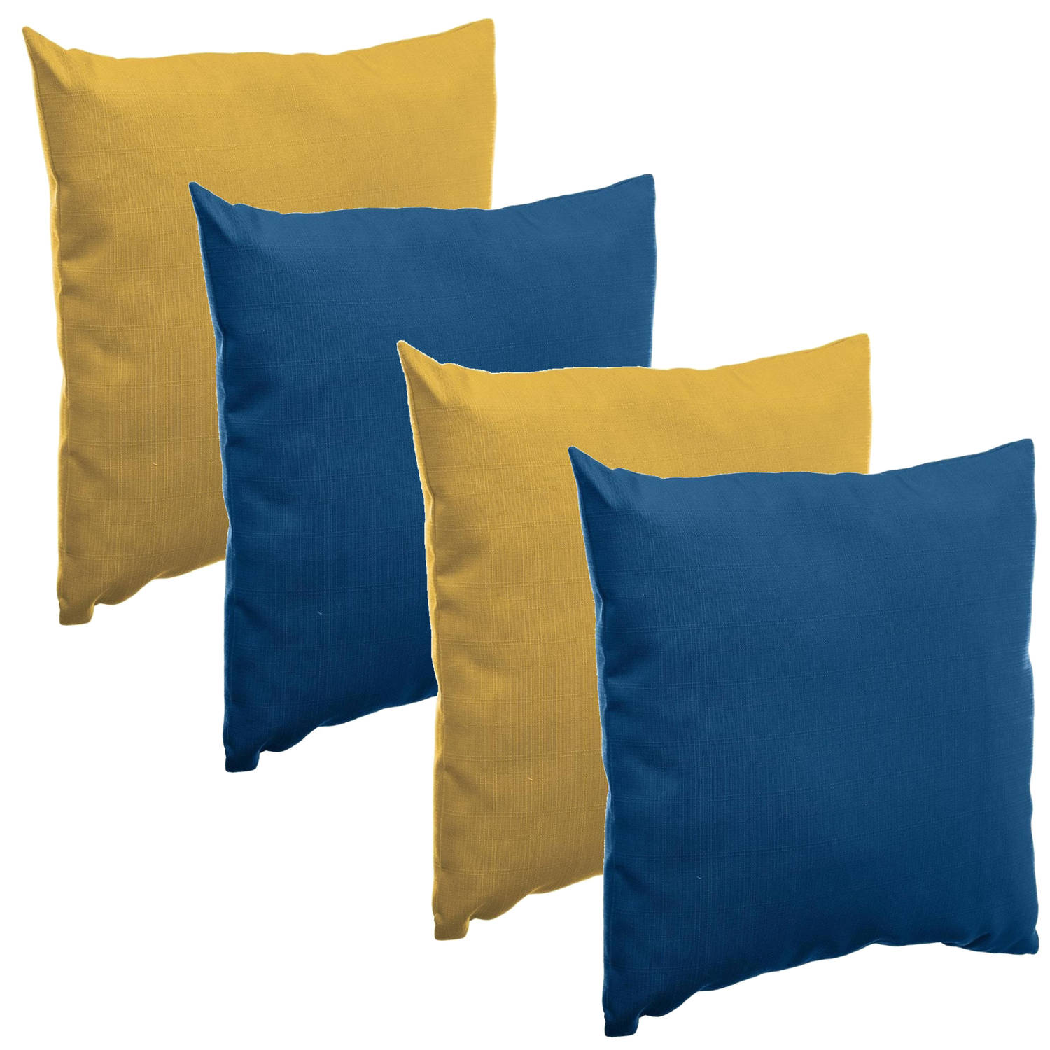 Bank-sier-tuin kussens voor binnen-buiten set 4x stuks geel-blauw 40 x 40 cm Sierkussens