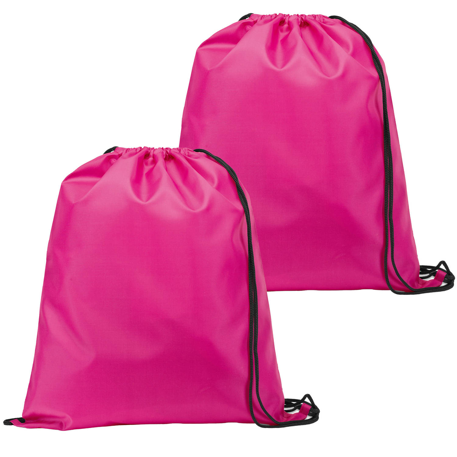 Gymtas-lunchtas-zwemtas met rijgkoord 2x voor kinderen fuchsia roze 35 x 41 cm Rugzak