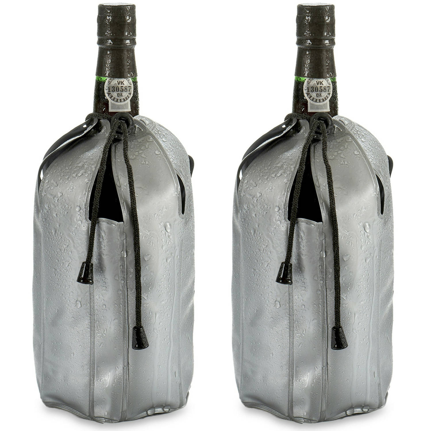 Wijnkoeler-flessenkoeler-koelhoud hoesje 2x voor flessen wijn-water-champagne 25 cm Koelelementen