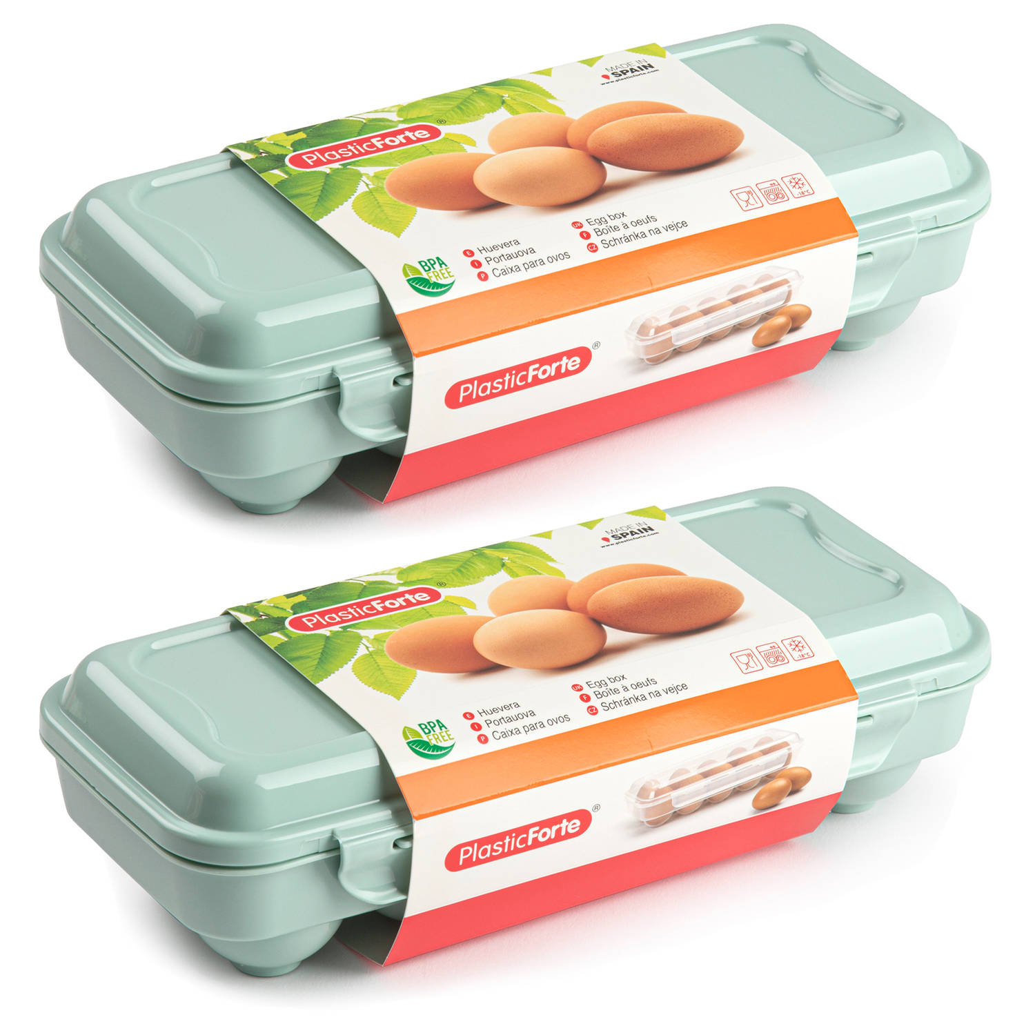 Eierdoos 2x koelkast organizer eierhouder 10 eieren mint groen kunststof 27 x 12,5 cm Vershoudbakjes