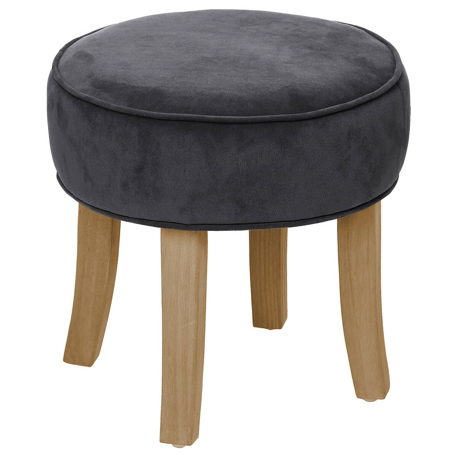 Atmosphera Zit krukje/bijzet stoel - hout/stof - grijs fluweel - D35 x H40 cm
