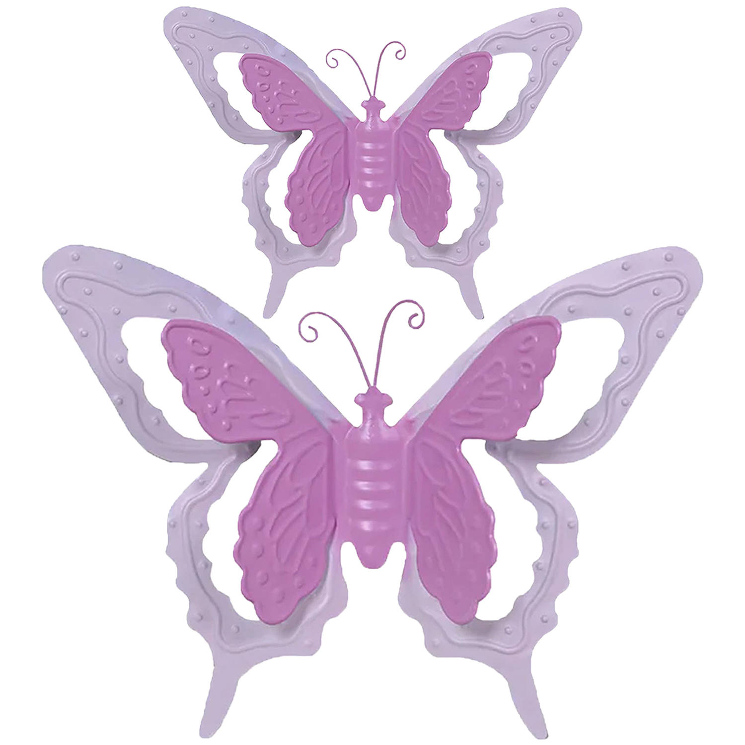 Tuin-schutting decoratie vlinders metaal roze 24 x 18 cm 46 x 34 cm Tuinbeelden