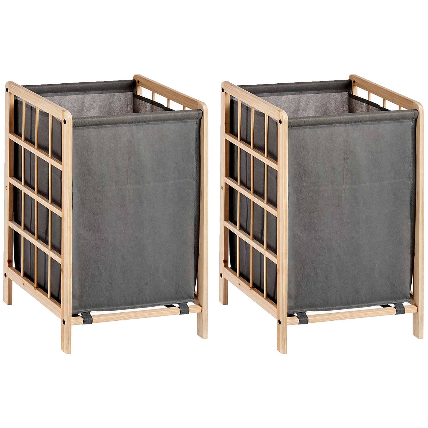 Kipit Wasmand Woodbox - 2x - met opvang waszak - 50 liter compartiment - 40 x 33 x 60 cm - Wasmanden