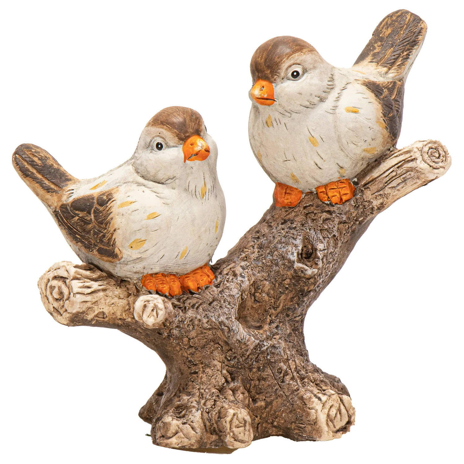 Mega Collections Decoratie van 2 vogeltjes op tak - hout - beeldje - 28 x 14 x 26 cm