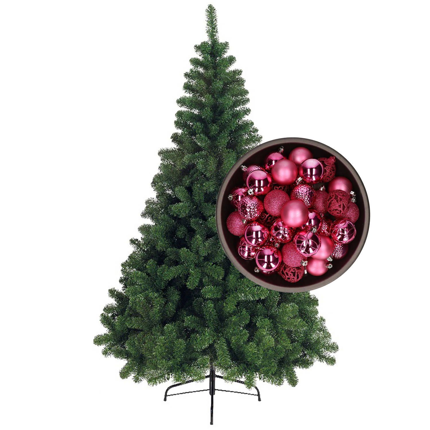 Bellatio Decorations kunst kerstboom 150 cm met kerstballen fuchsia roze Kunstkerstboom