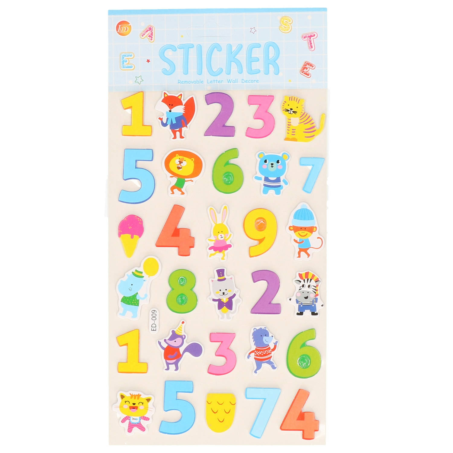 Stickervelletjes 25x sticker cijfers 0-9- gekleurd nummers Stickers