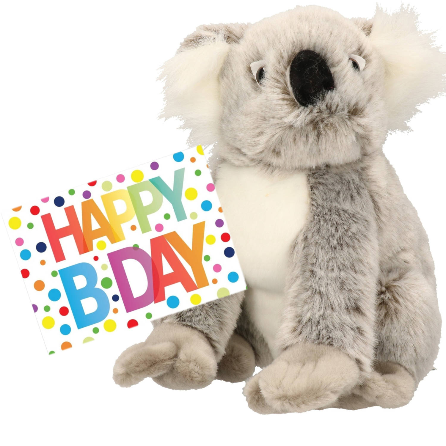 Pluche knuffel koala beer 25 cm met A5-size Happy Birthday wenskaart Knuffeldier