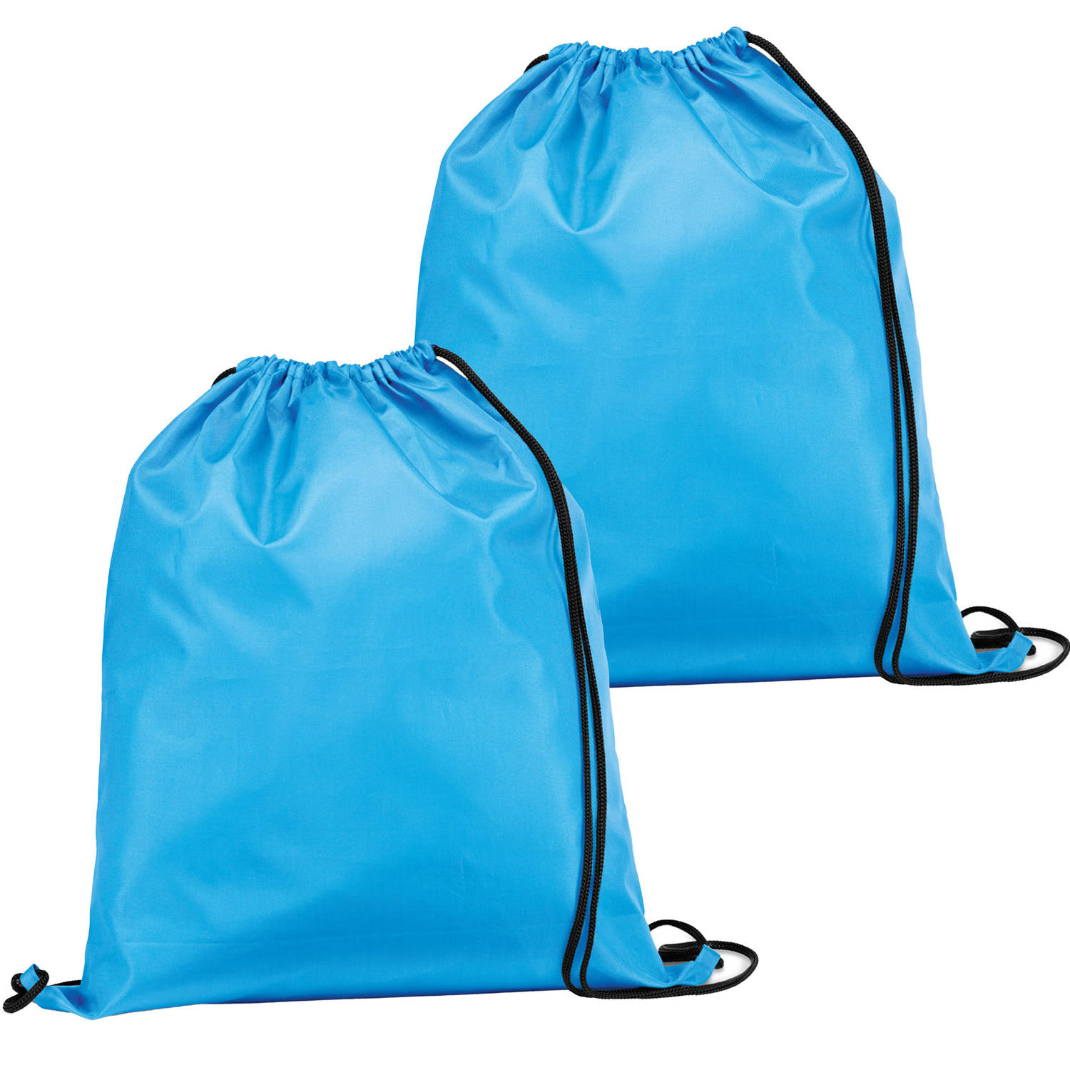 Gymtas-lunchtas-zwemtas met rijgkoord 2x voor kinderen lichtblauw 35 x 41 cm Rugzak