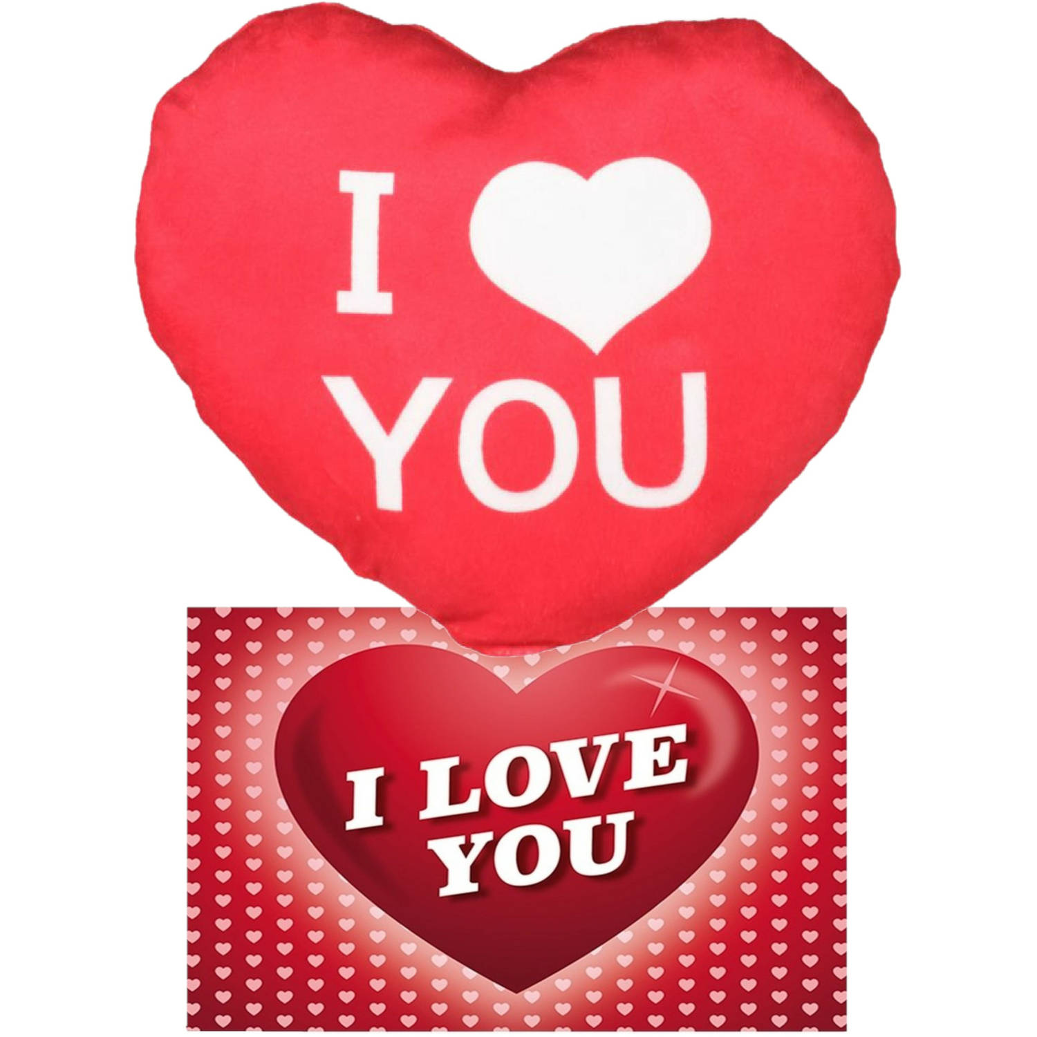 I Love You Set Hartjes kussen met ansichtkaart Rood 30 cm Sierkussens
