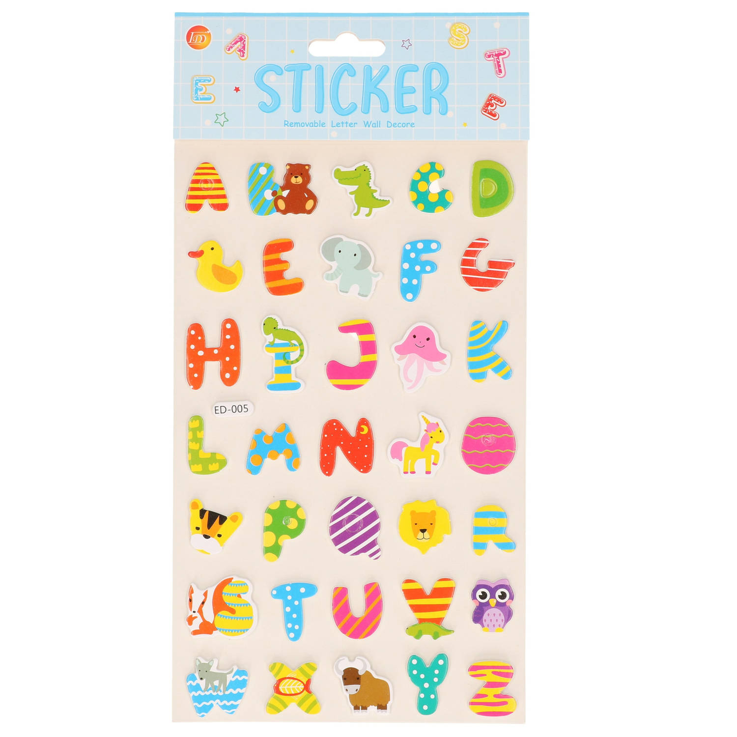 Stickervelletjes - 34x sticker letters A-Z - gekleurd - alfabet