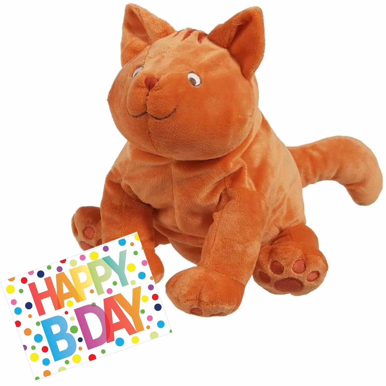 Pluche knuffel Dikkie Dik kat-poes 43 cm met A5-size Happy Birthday wenskaart Knuffel huisdieren