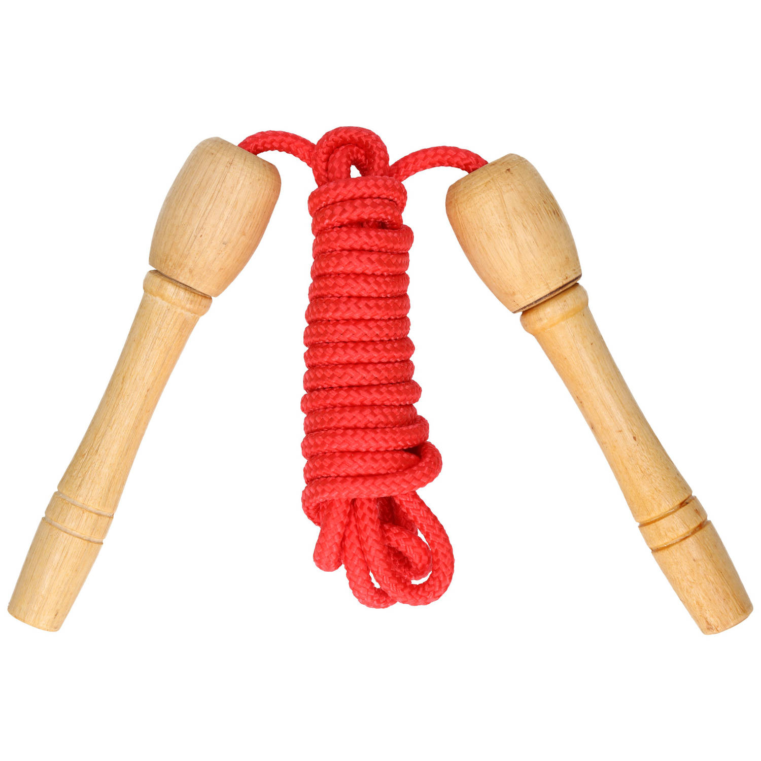 Kids Fun Springtouw speelgoed met houten handvat rood 240 cm buitenspeelgoed Springtouwen