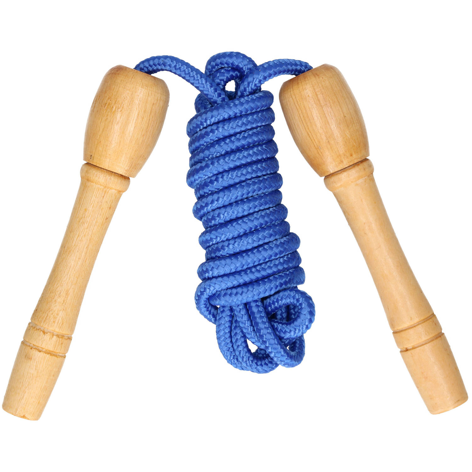 Kids Fun Springtouw speelgoed met houten handvat blauw 240 cmA?A - buitenspeelgoed Springtouwen