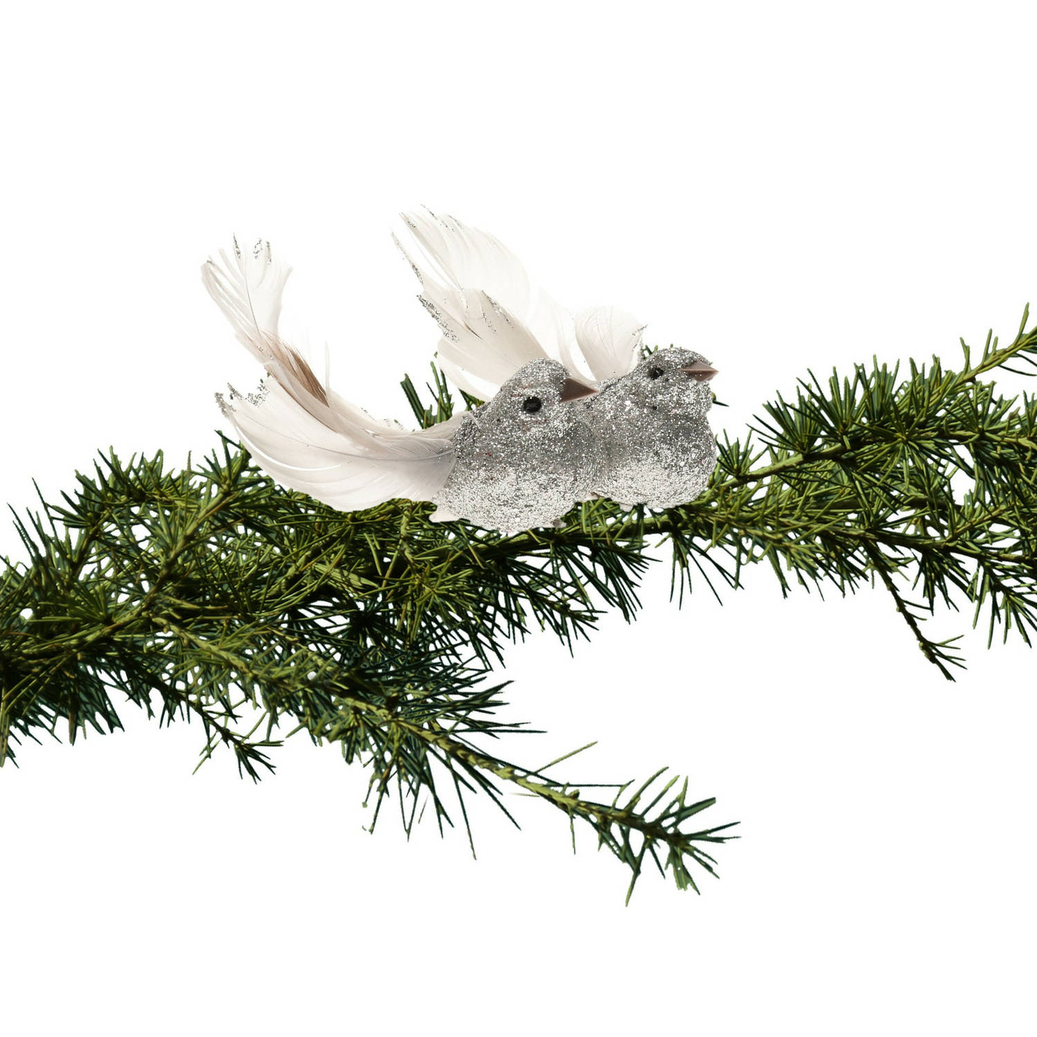 kerstboom vogels op clip 2x stuks glitter zilver 10 cm Kersthangers