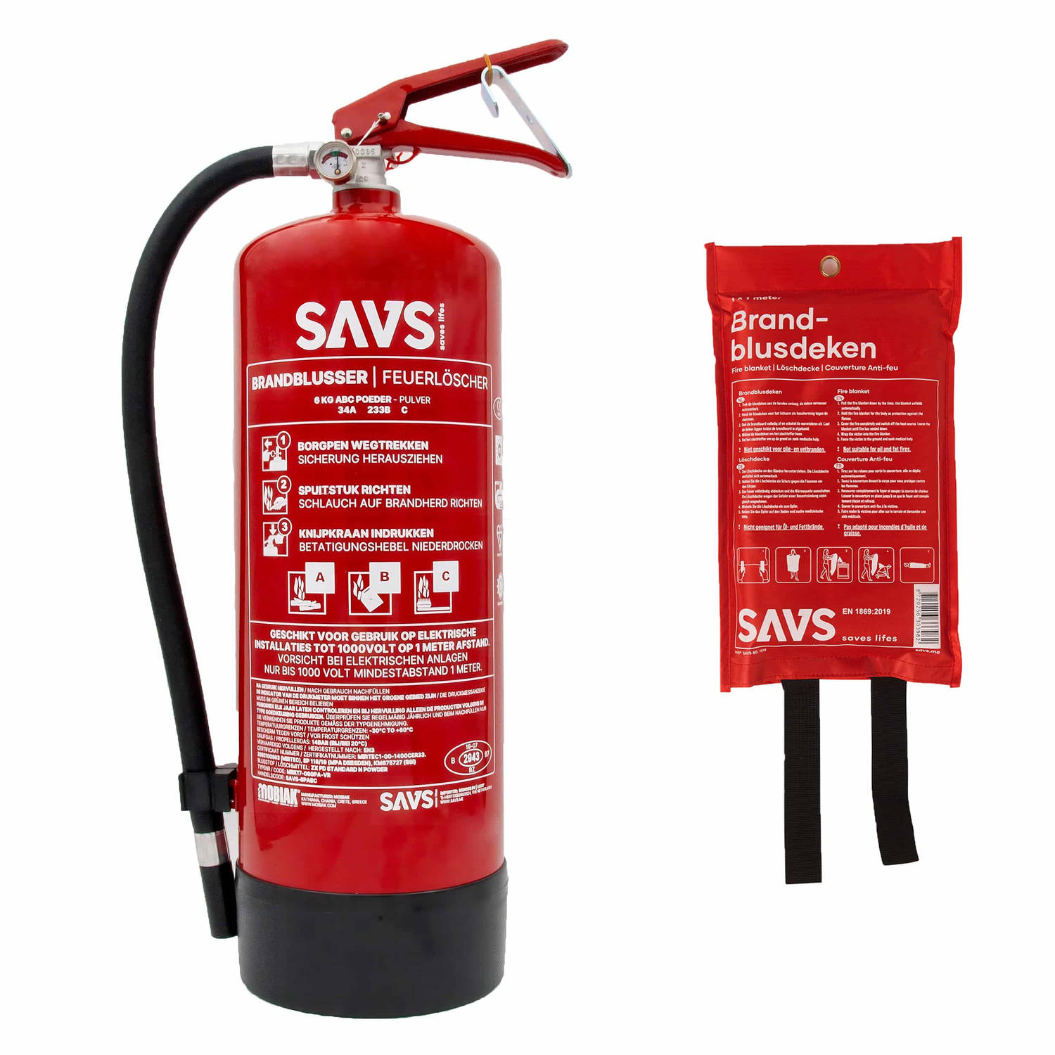 SAVS® Brandblus box - Poederblusser + Blusdeken - XL