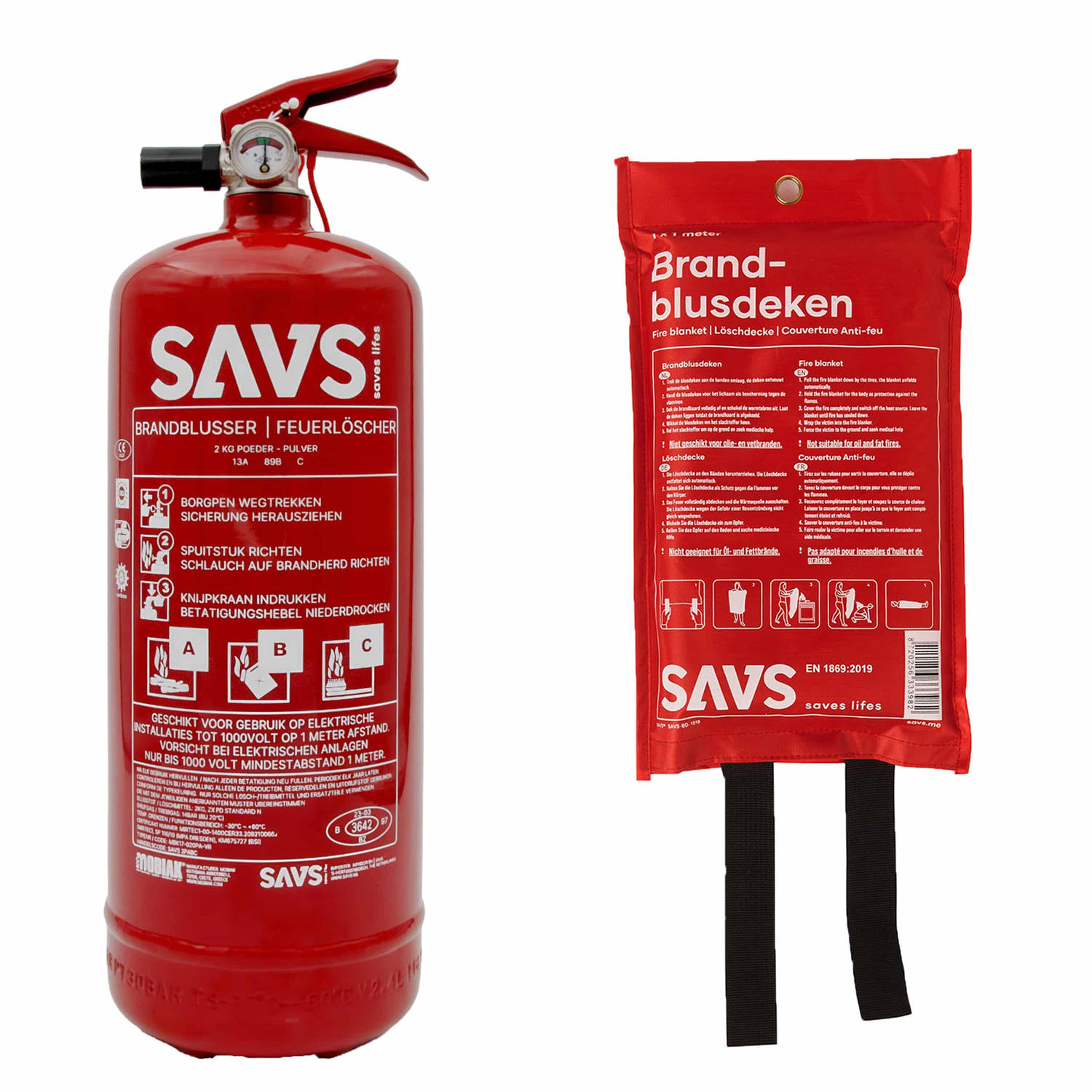 SAVS® Brandblus box - Poederblusser + Blusdeken - M