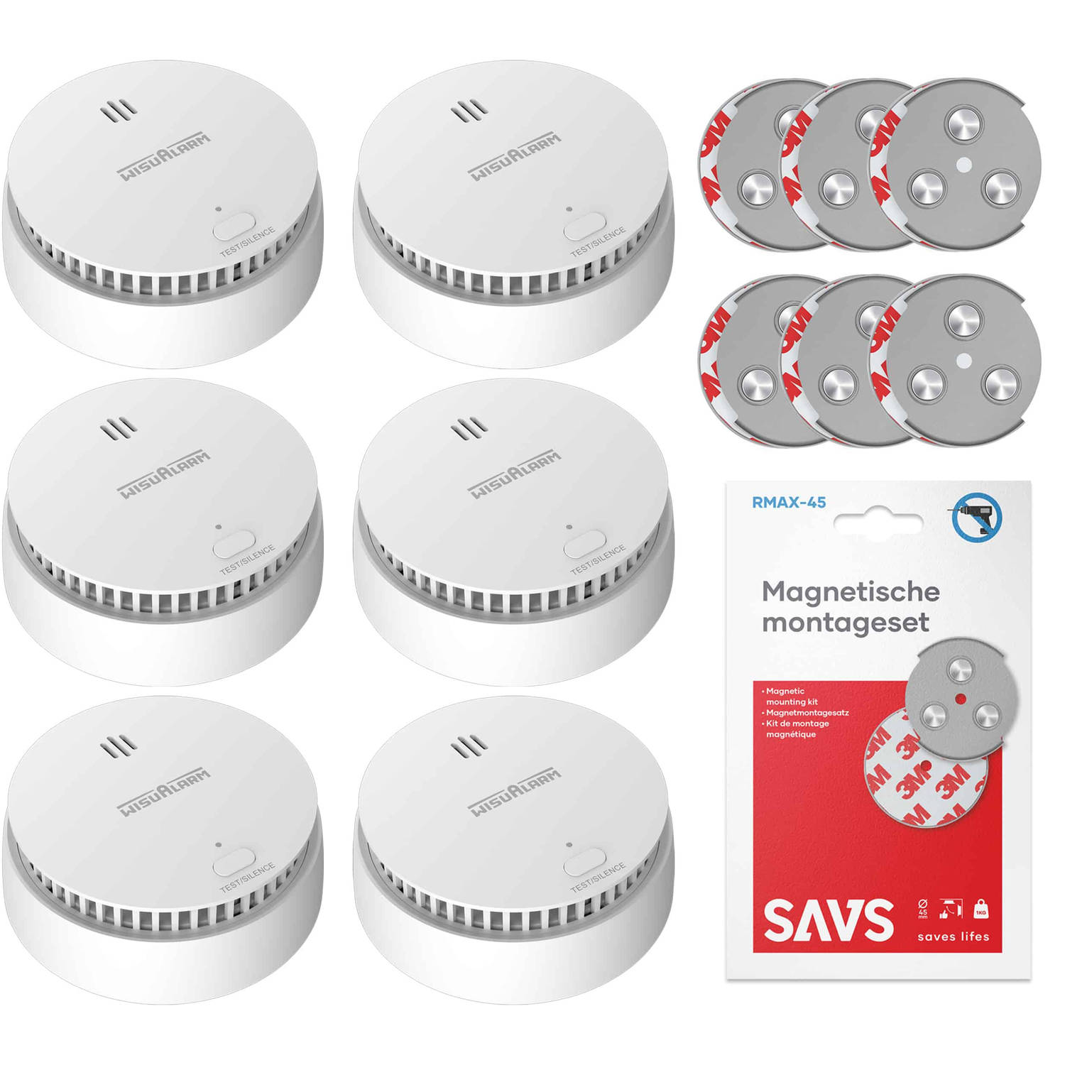WisuAlarm SA20A Rookmelder 6-pack + SAVS® Montageset 10 jaar batterij Ook voor keuken en badkamer (d