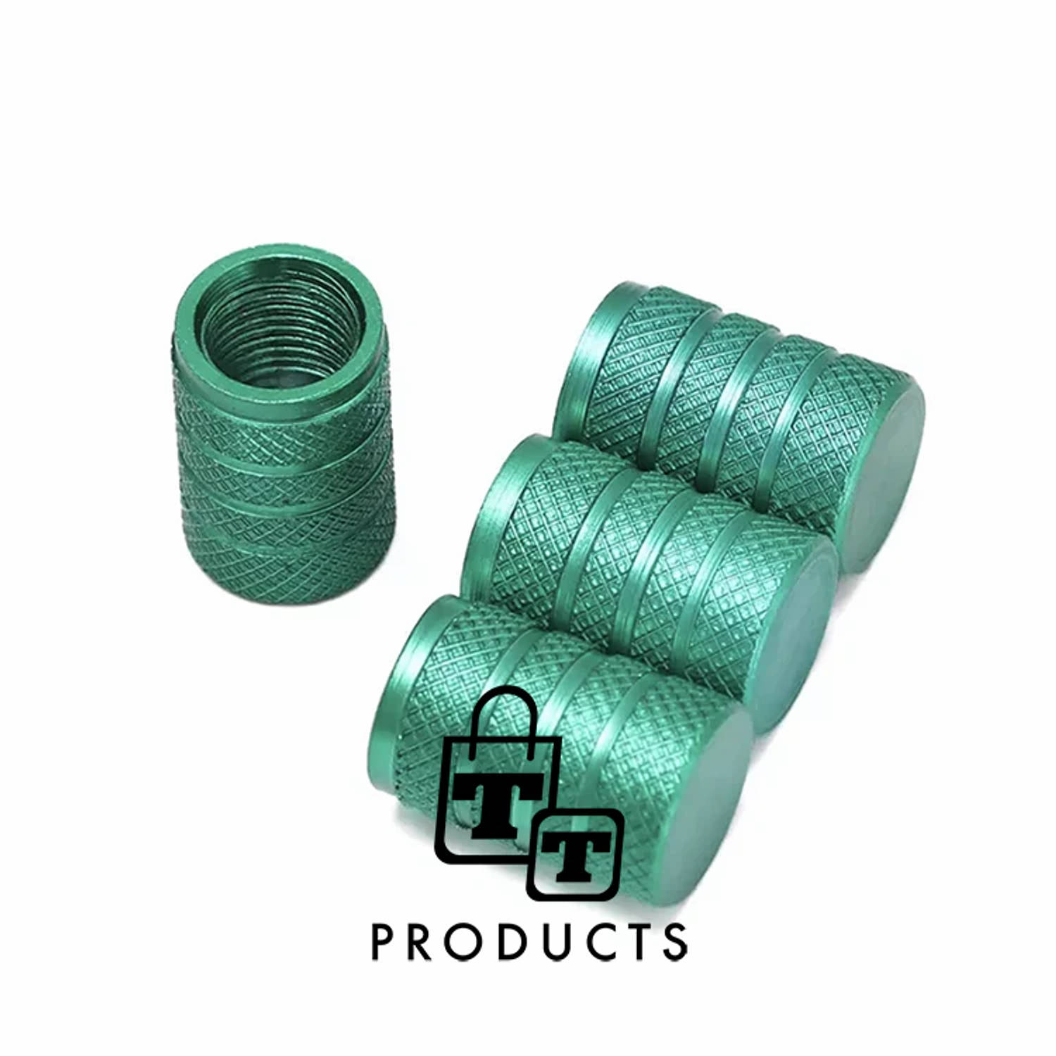 TT-products ventieldoppen 3-rings Green aluminium 4 stuks groen auto ventieldop ventieldopjes