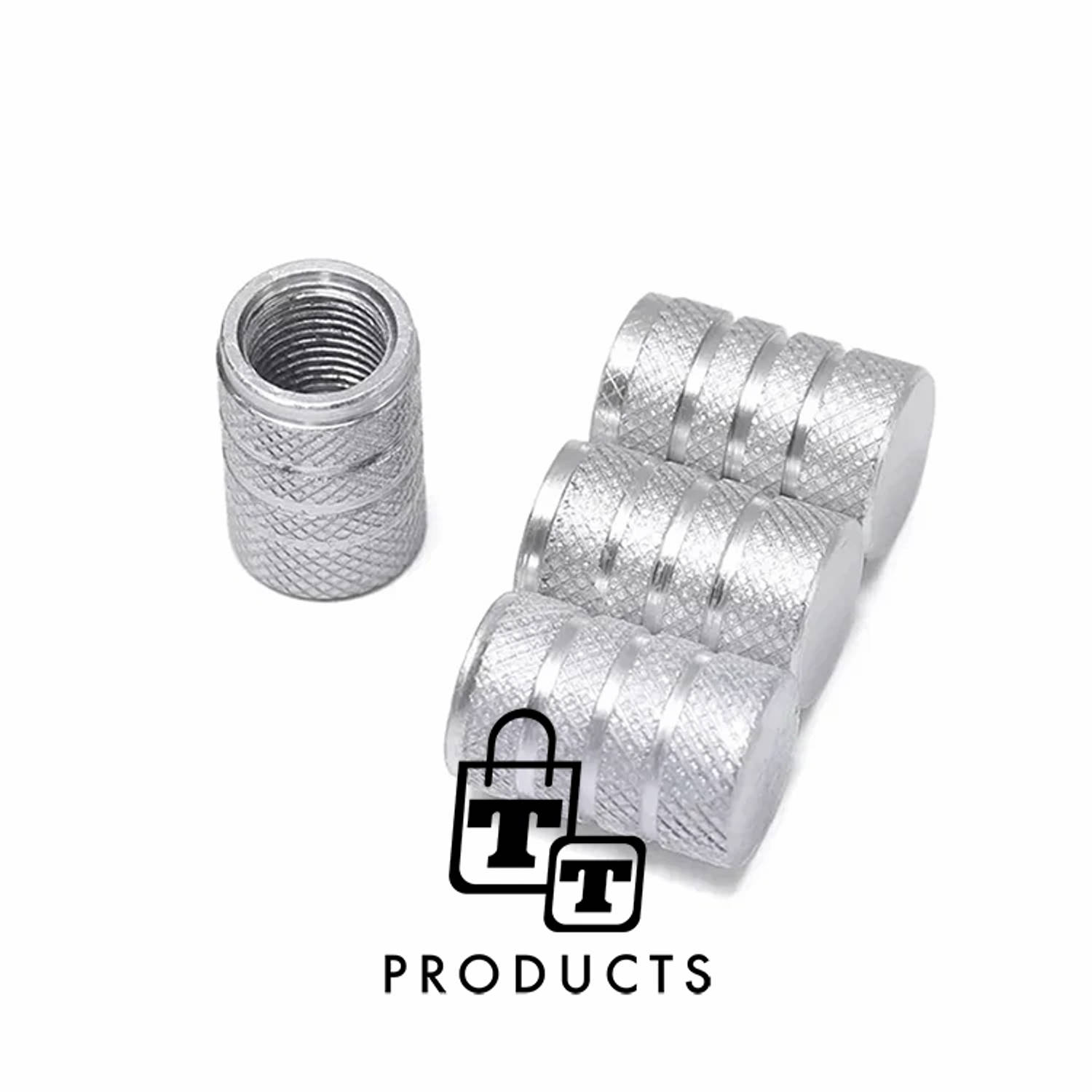 TT-products ventieldoppen 3-rings Silver aluminium 4 stuks zilver auto ventieldop ventieldopjes