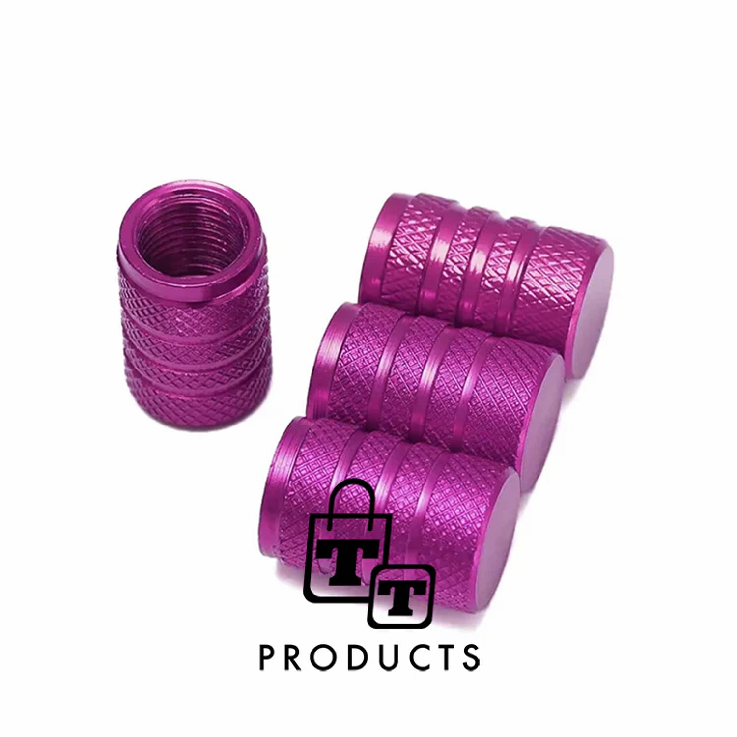 TT-products ventieldoppen 3-rings Purple aluminium 4 stuks paars auto ventieldop ventieldopjes