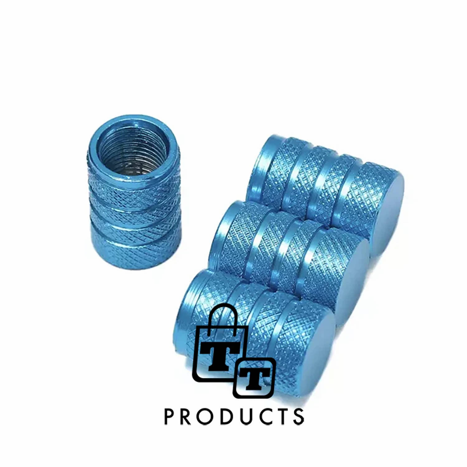 TT-products ventieldoppen 3-rings Light Blue aluminium 4 stuks lichtblauw auto ventieldop ventieldop