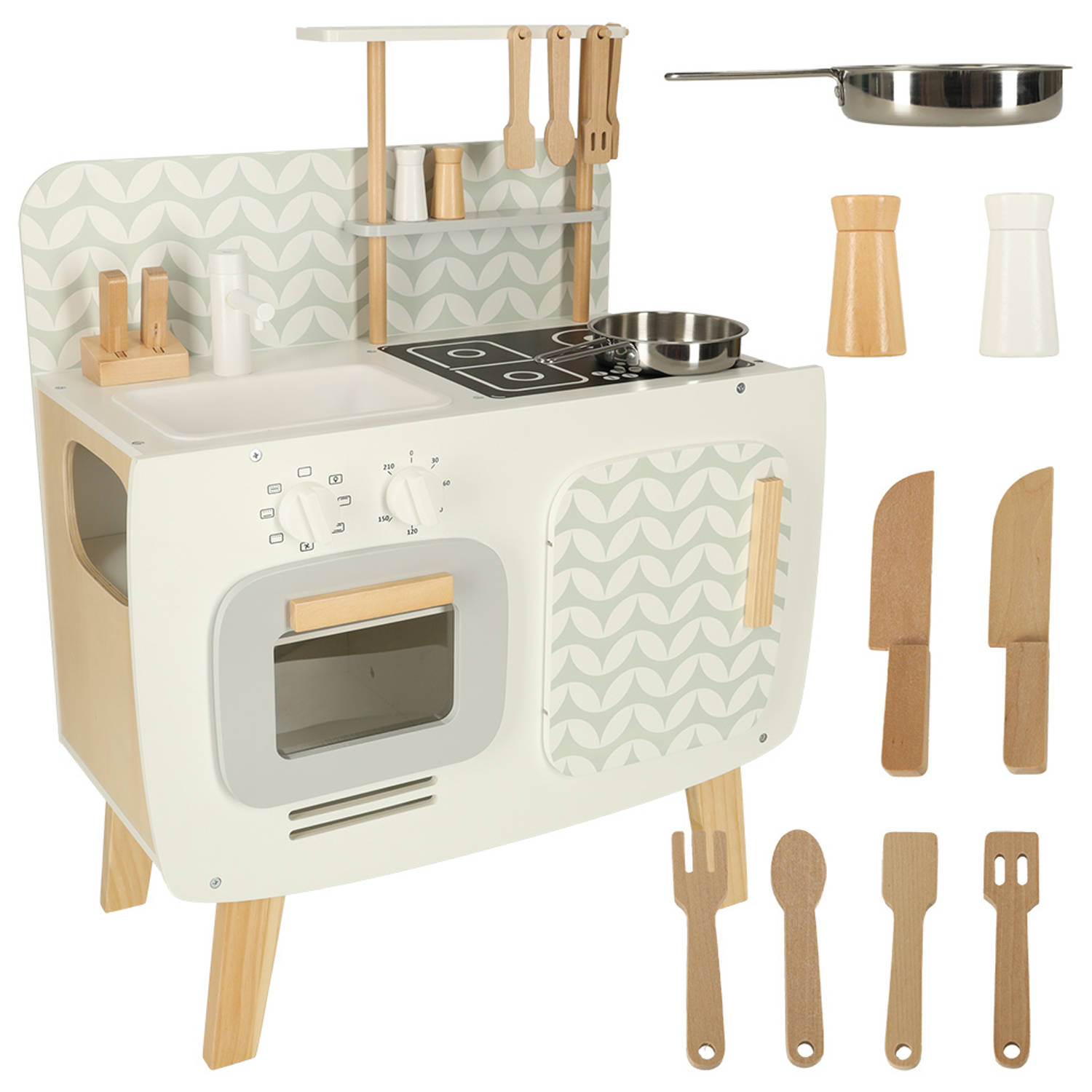 Lulilo vintage retro speelkeuken met accessoires Speelgoed keuken met kookplaat, wasbak en oven 58 x