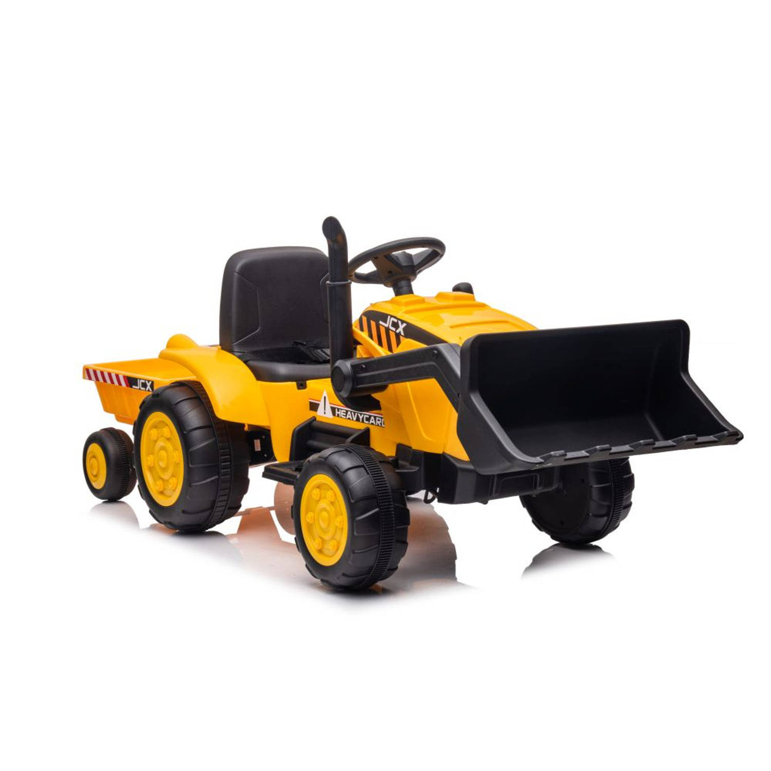 Elektrische kinder tractor met voorlader en trailer - accu tractor voor kinderen tot 30kg max 2,5 - 3,5km/h geel - inclusief aanhanger - bulldozer - 12V