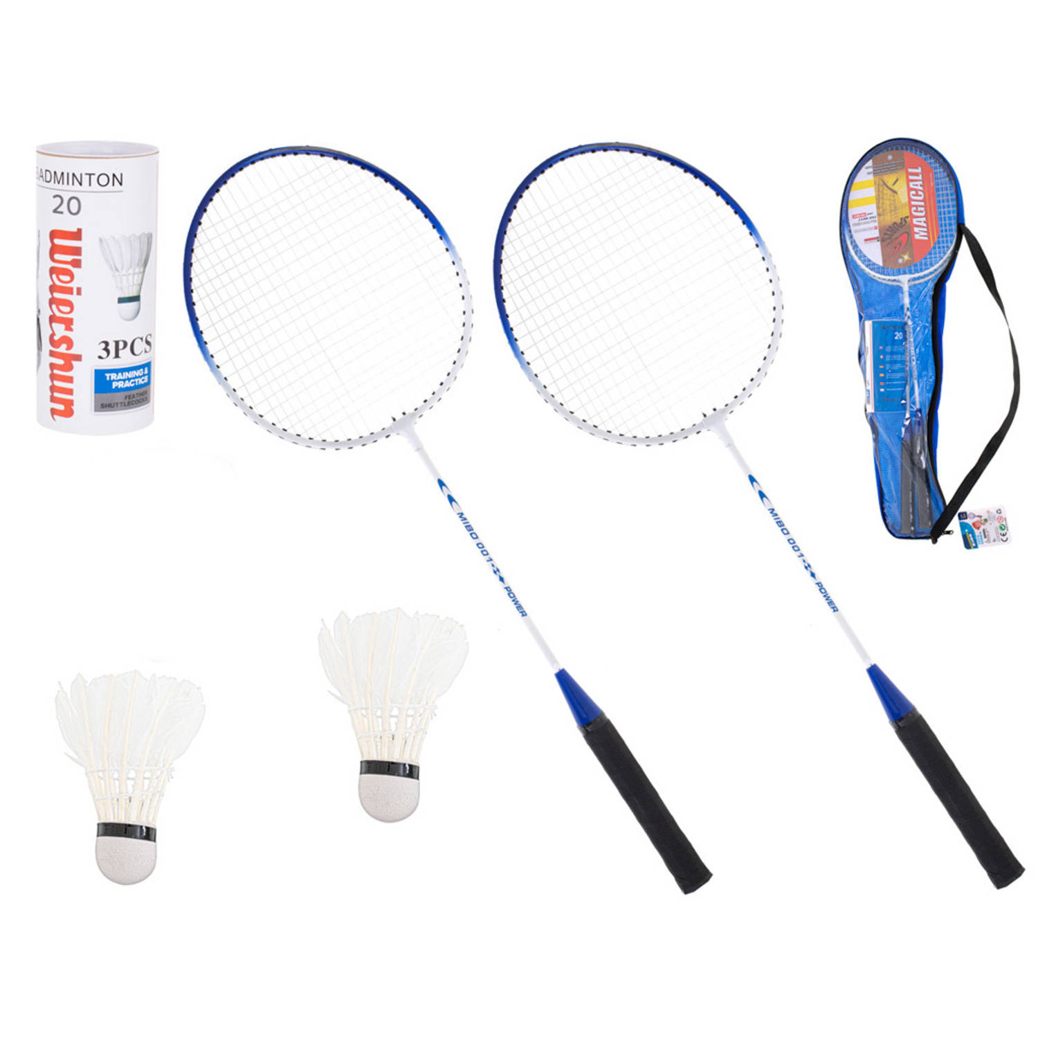 Badmintonrackets in handige tas met handvat - 2 stuks - Inclusief 2 shuttles