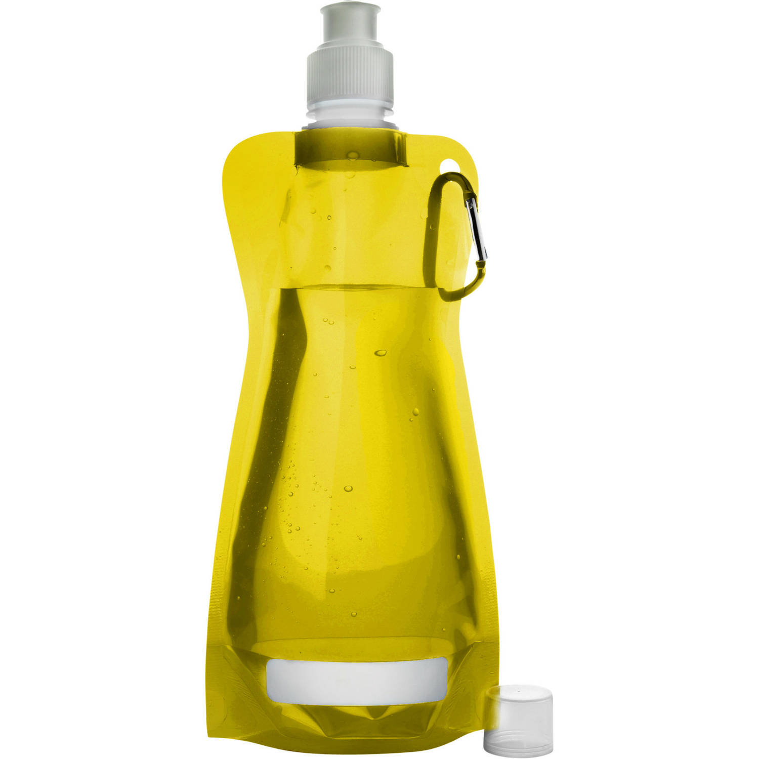 Waterfles/drinkfles/sportbidon opvouwbaar - geel - kunststof - 420 ml - schroefdop - karabijnhaak