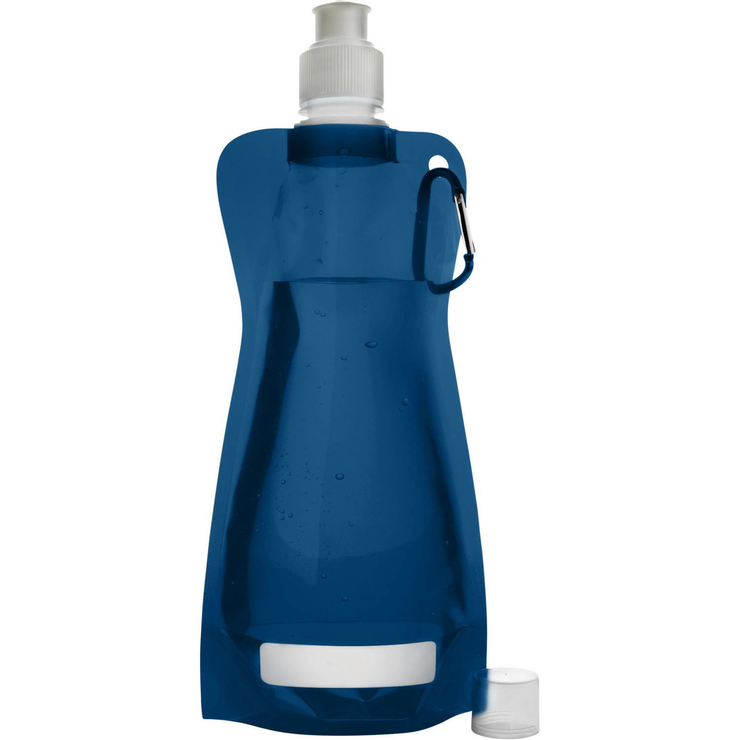 Waterfles/drinkfles/sportbidon opvouwbaar - blauw - kunststof - 420 ml - schroefdop - karabijnhaak