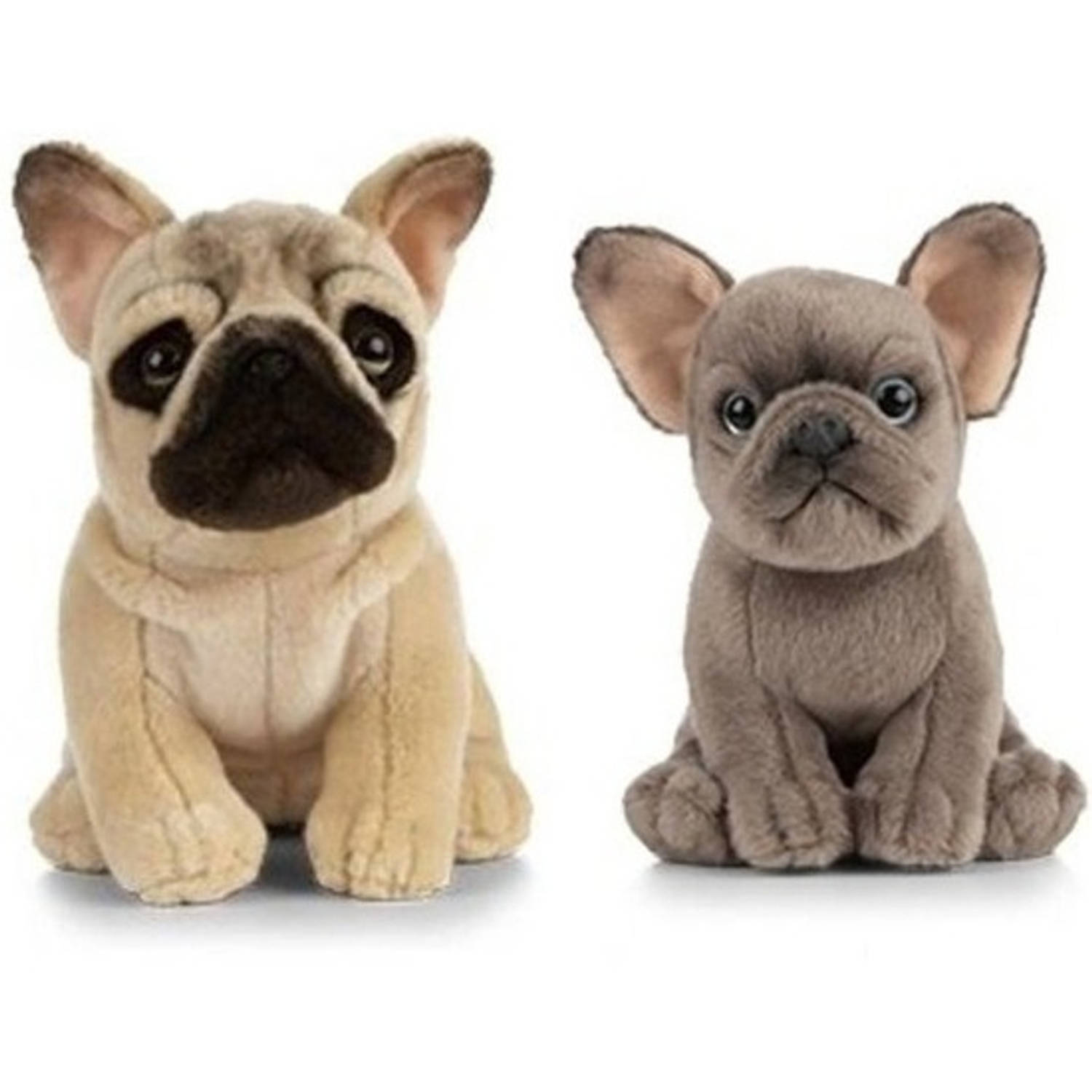 2x Pluche Franse Bulldog honden knuffels 15-25 cm speelgoed set Knuffel huisdieren