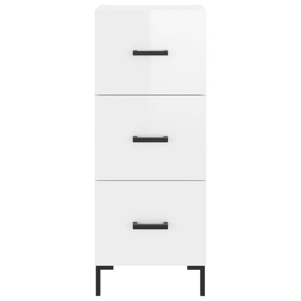 The Living Store Dressoir Modern Hoogglans Wit - 34.5 x 34 x 90 cm - 3 lades - Metalen poten