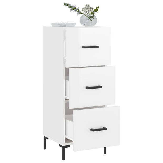 The Living Store Dressoir Modern Hoogglans Wit - 34.5 x 34 x 90 cm - 3 lades - Metalen poten